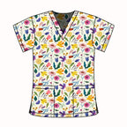CREAM BIRDS & FLORALS SCRUB TOP