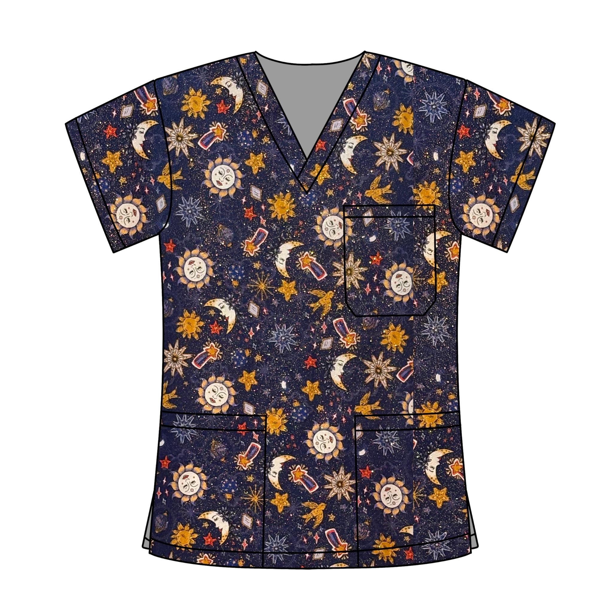 SPARKLY SUNS SCRUB TOP