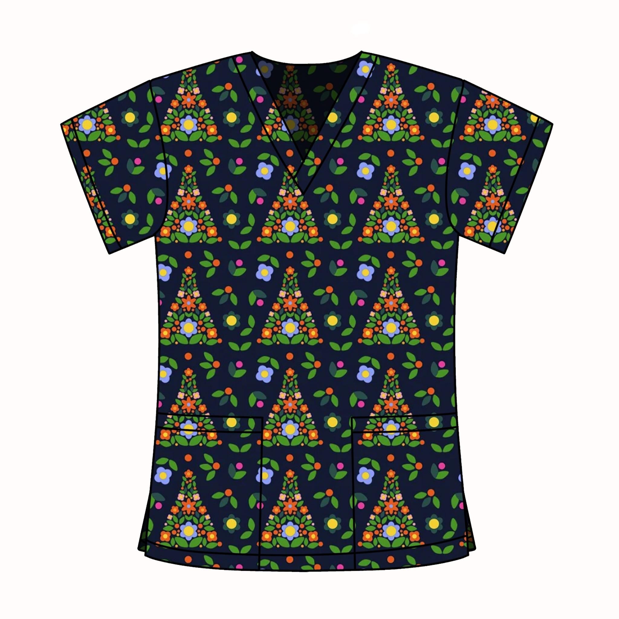 XMAS TREE SCRUB TOP