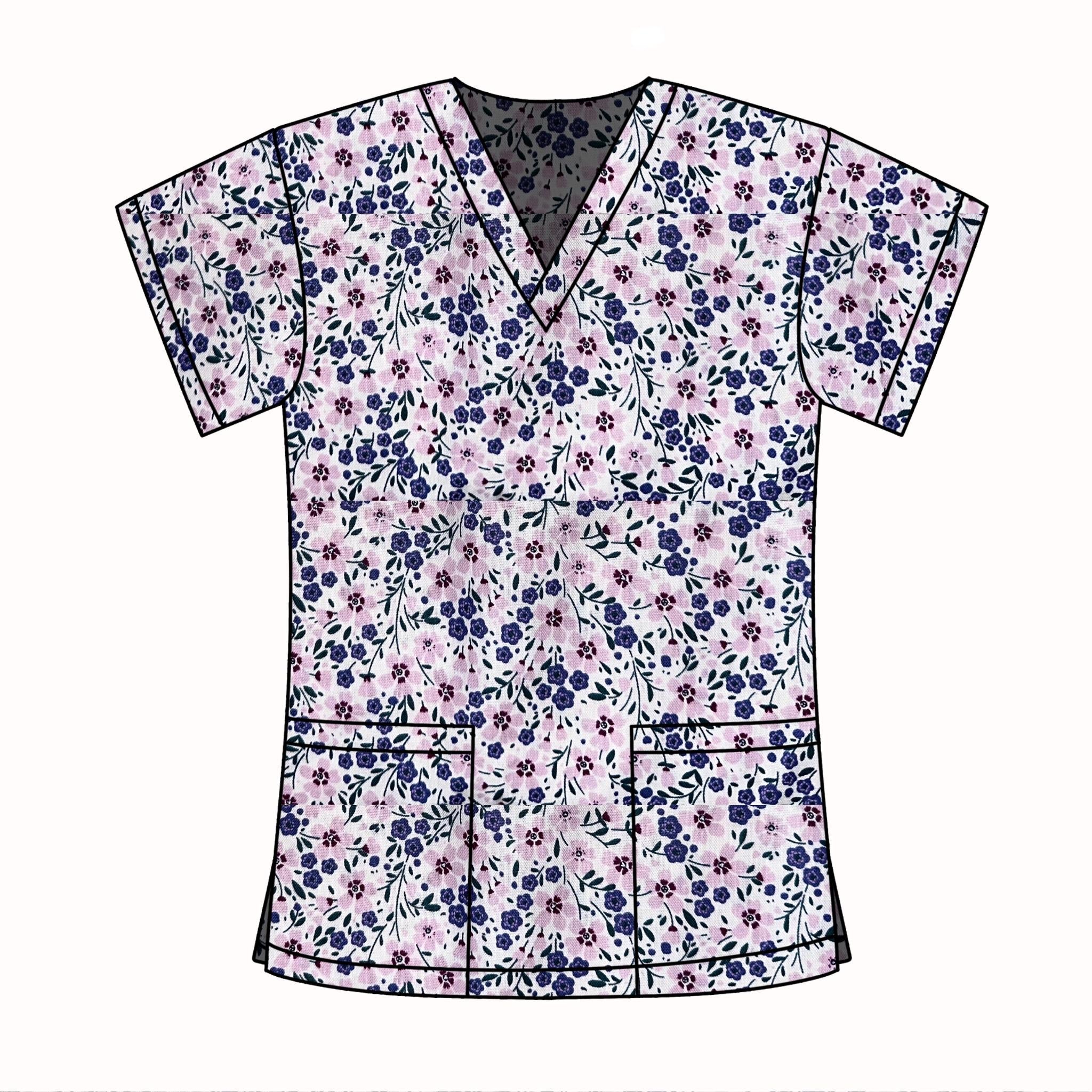 PURPLE FLORALS SCRUB TOP