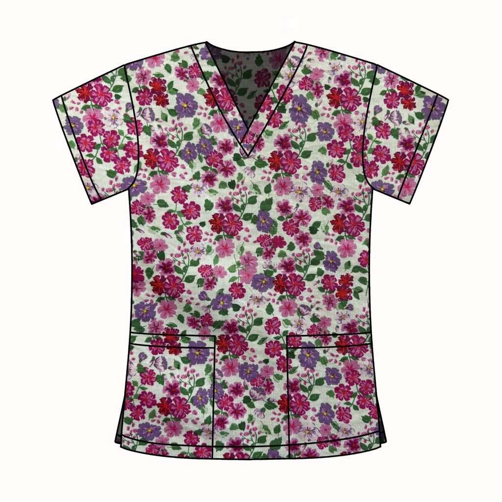 PINK FLORALS SCRUB TOP