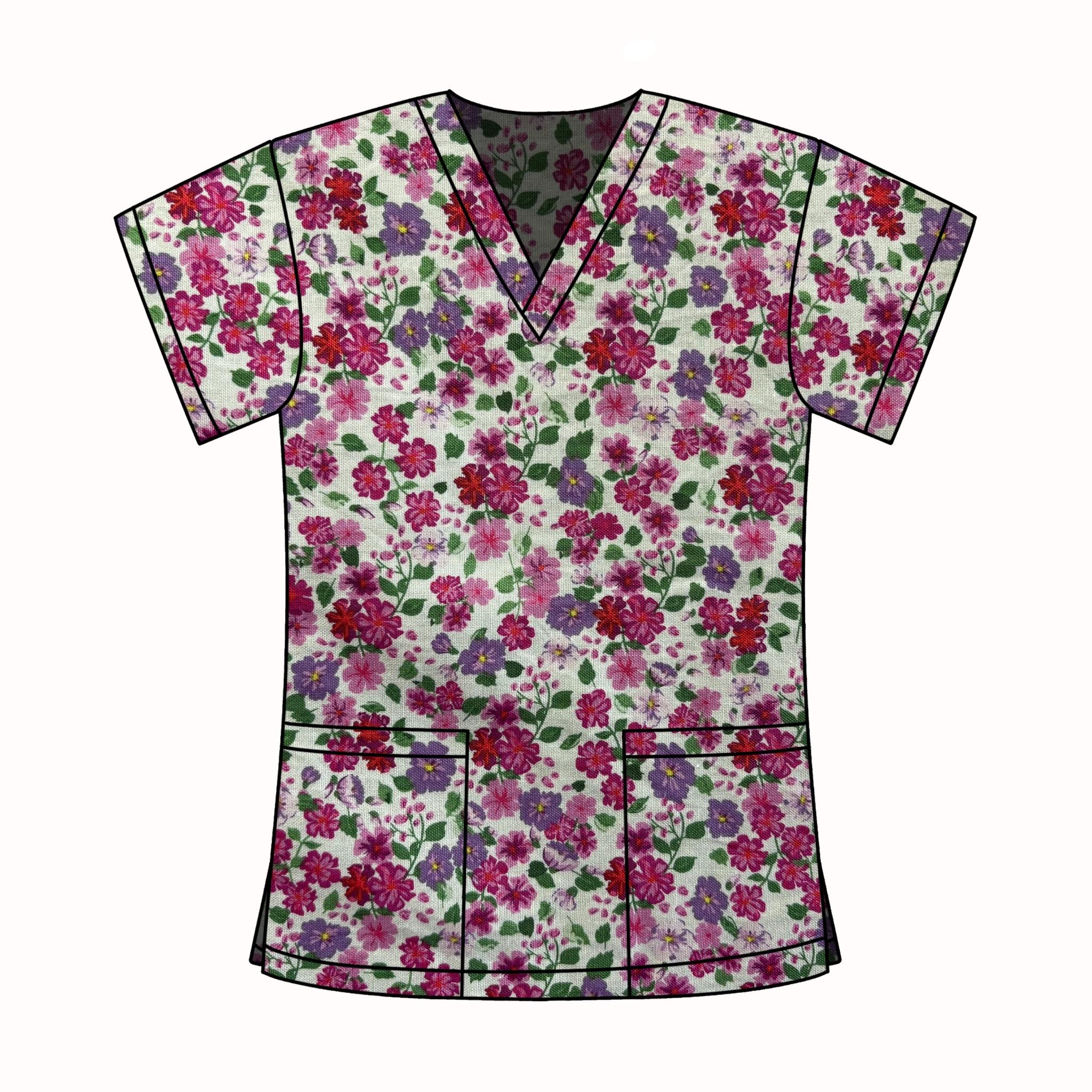 PINK FLORALS SCRUB TOP