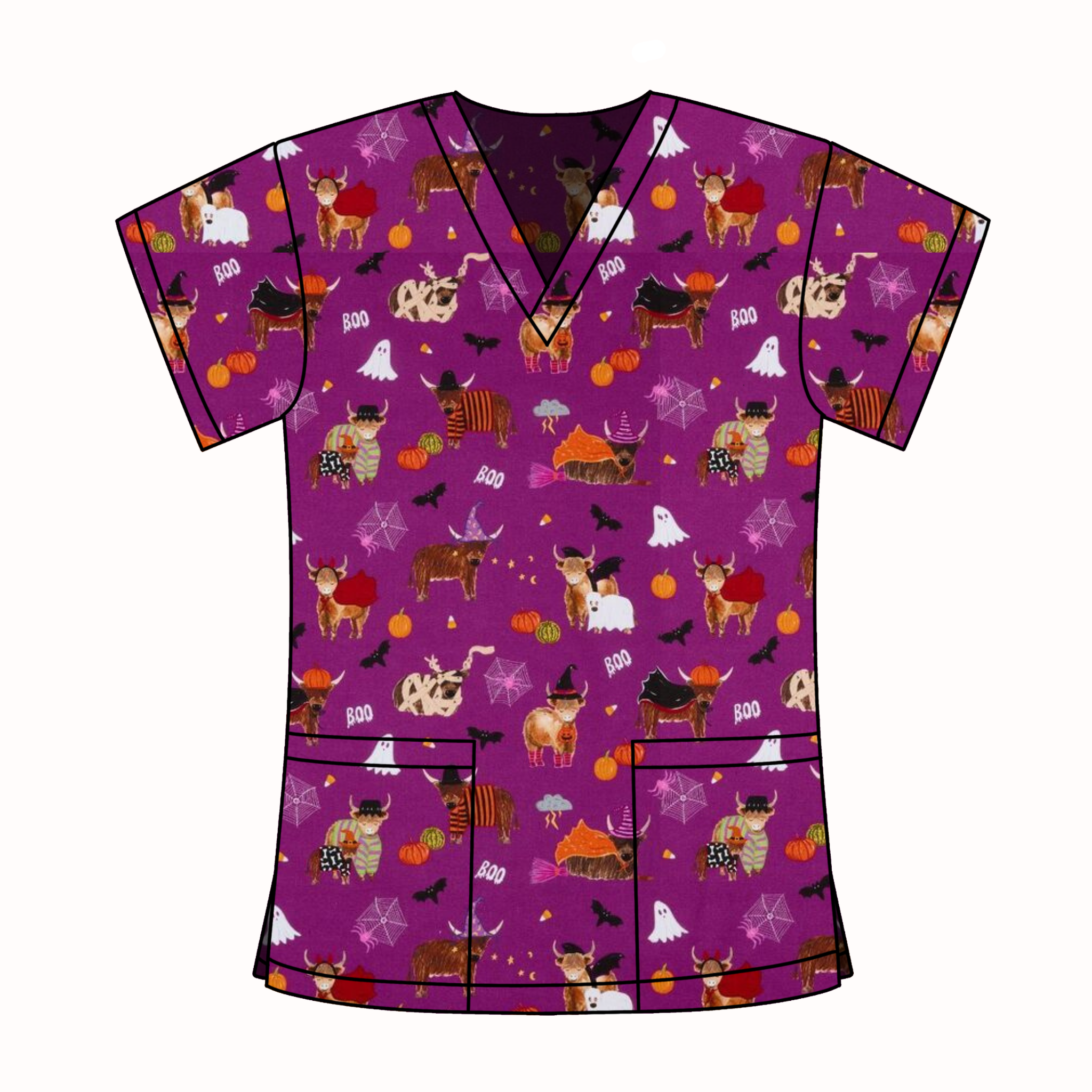 SPOOKY COWS SCRUB TOP