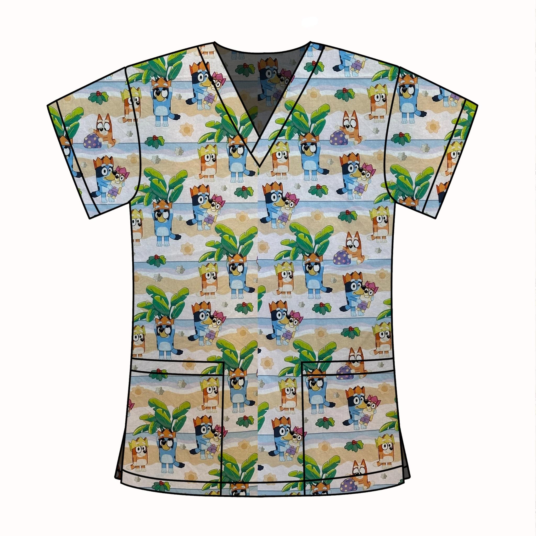 BEACHY BLUEY SCRUB TOP