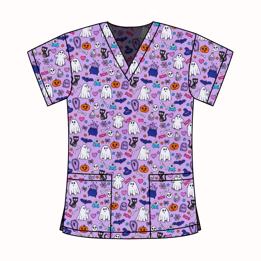 SPOOKY VIBES SCRUB TOP