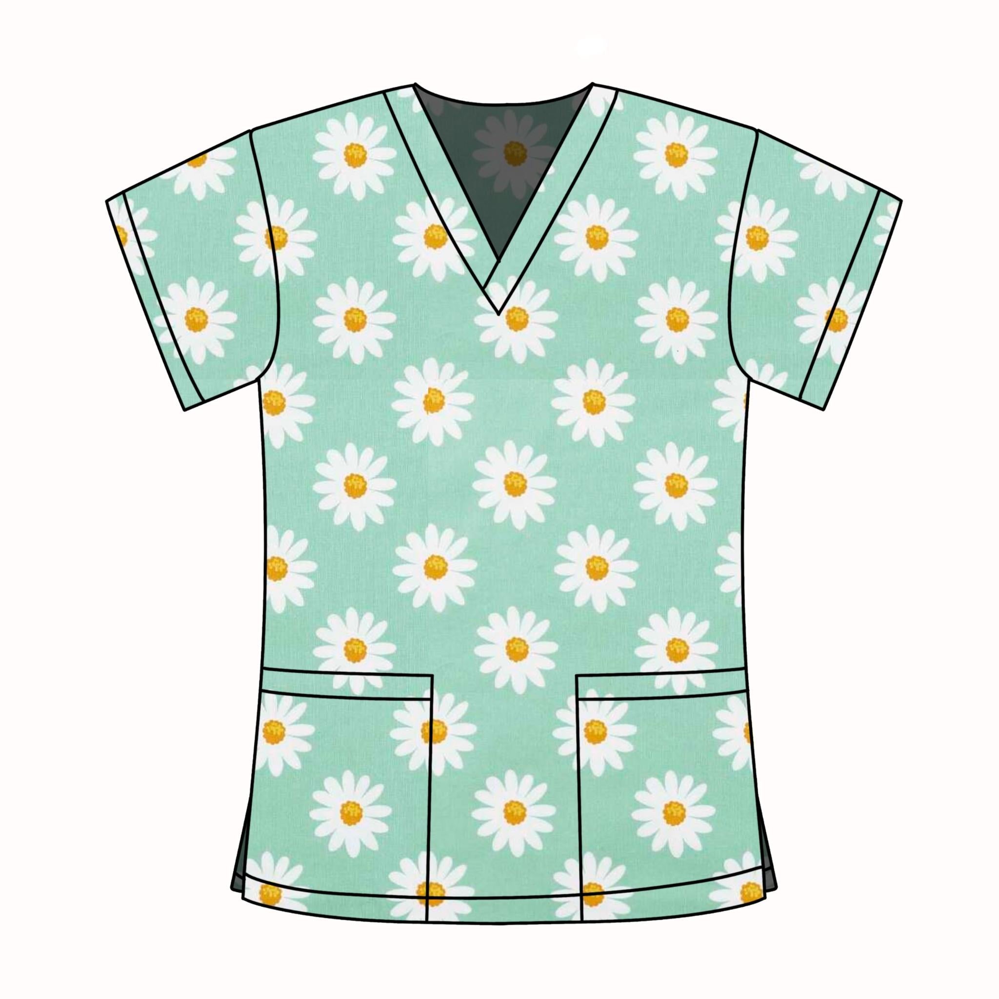 GREEN DAISY SCRUB TOP