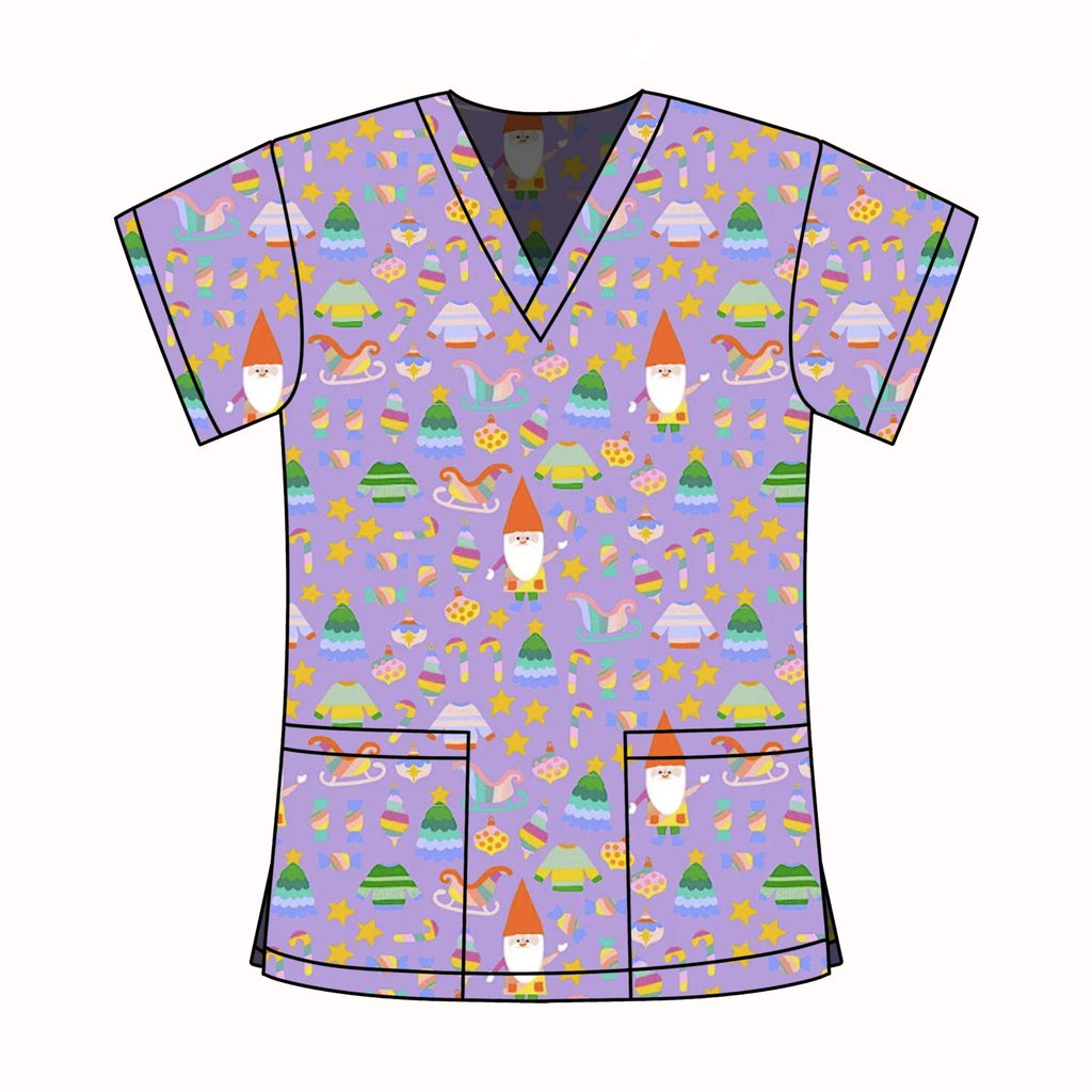 PURPLE XMAS GNOME SCRUB TOP