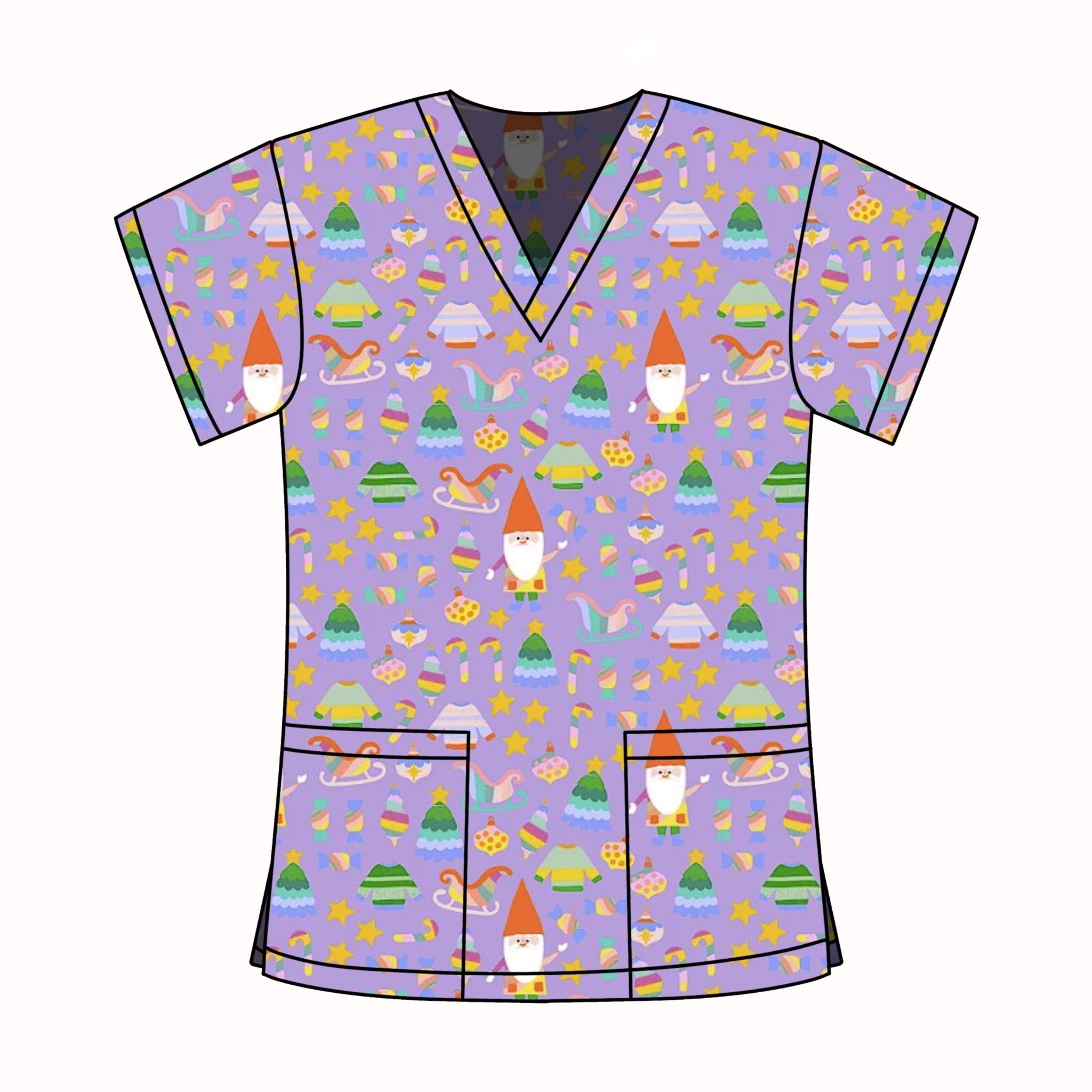 PURPLE XMAS GNOME SCRUB TOP