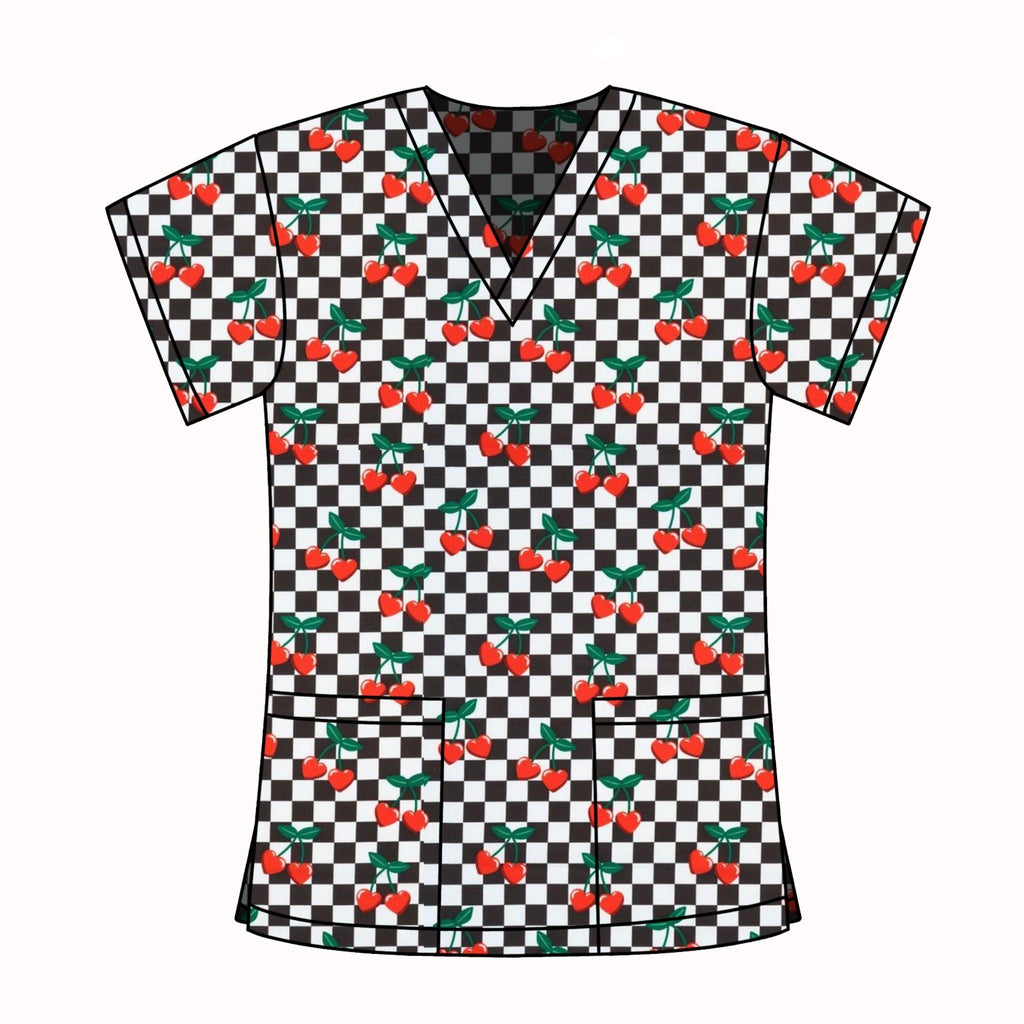 GINGHAM CHERRY SCRUB TOP