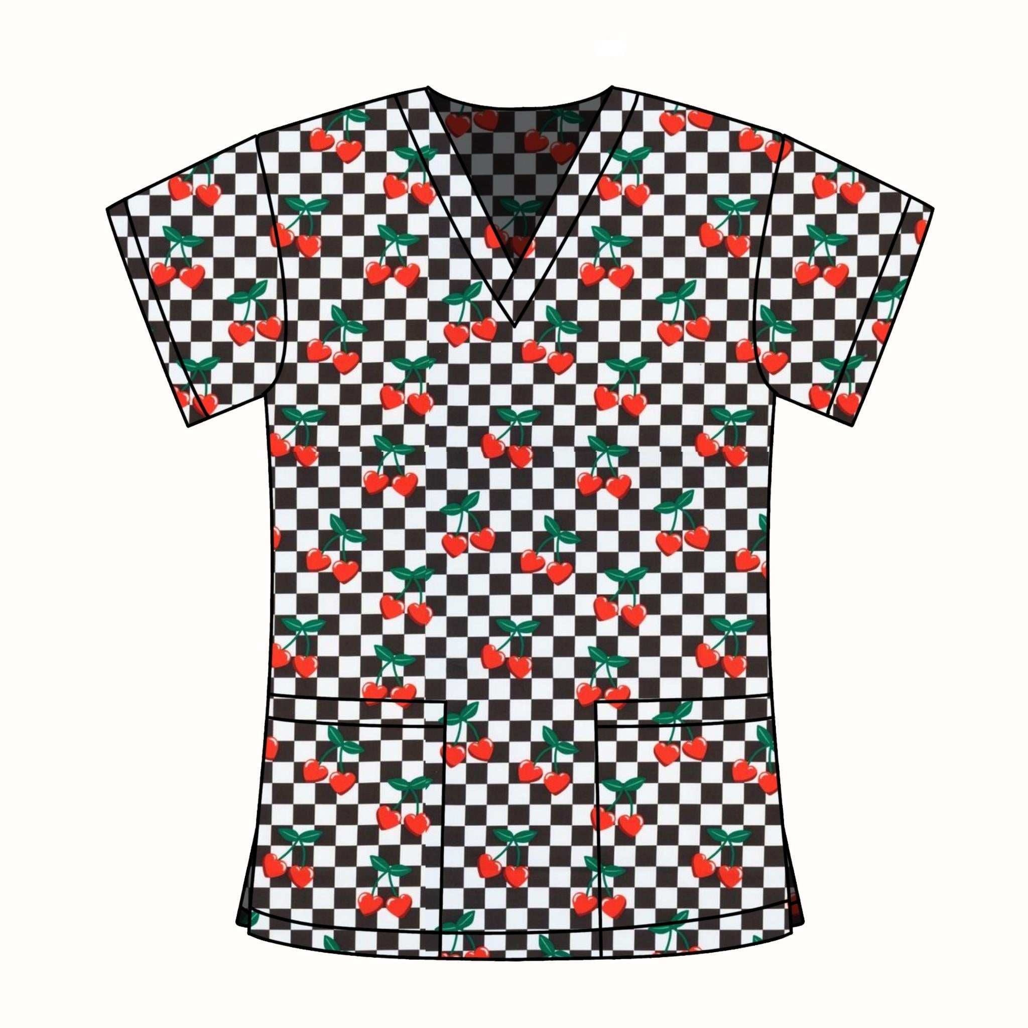 GINGHAM CHERRY SCRUB TOP