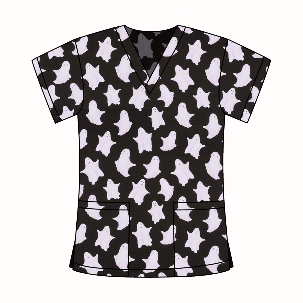 HAPPY GHOSTS SCRUB TOP