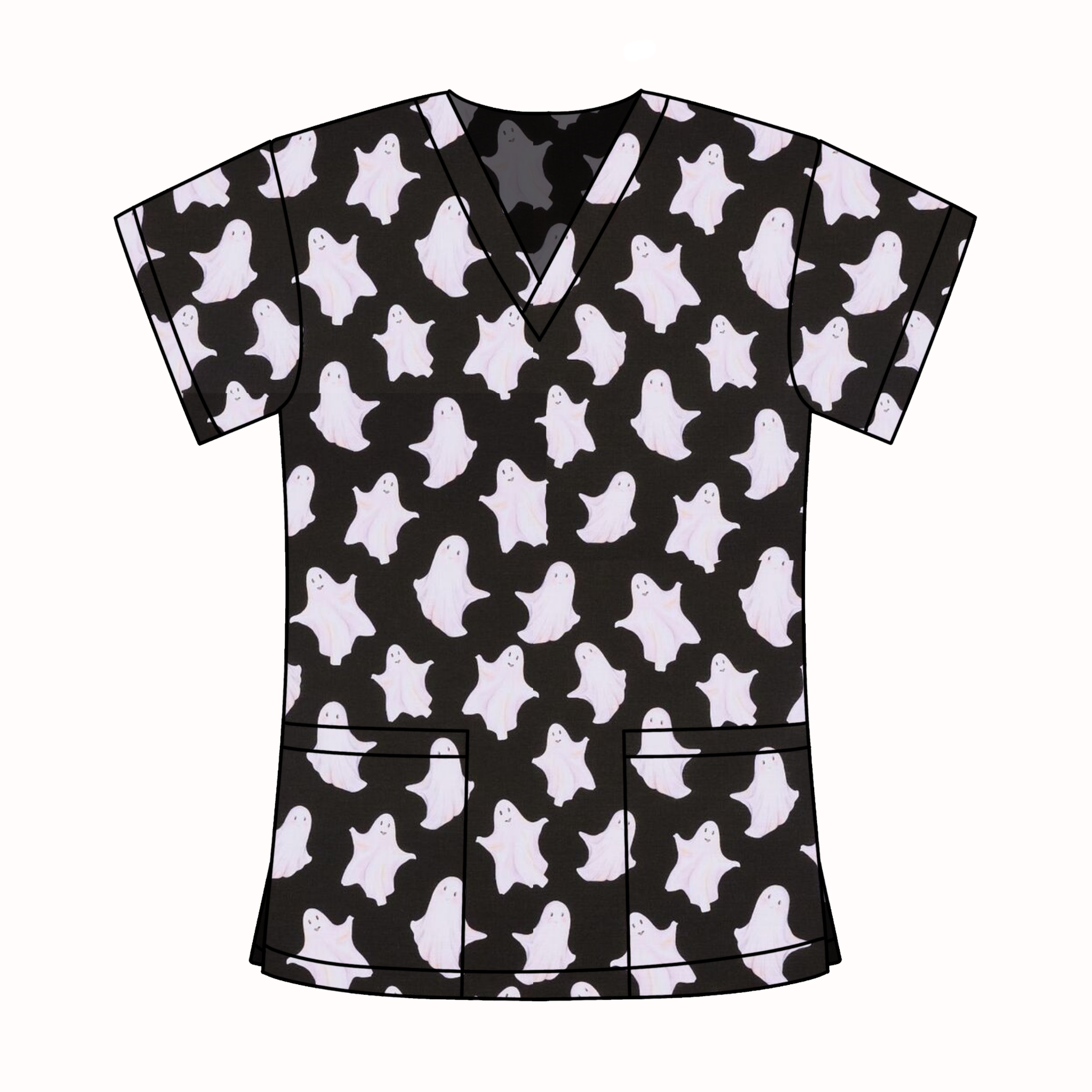 HAPPY GHOSTS SCRUB TOP