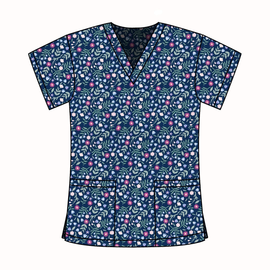 NAVY FLORAL SCRUB TOP