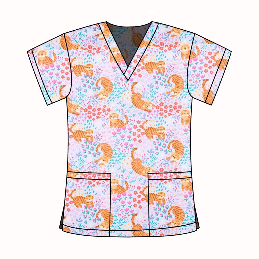 SPRING TIGERS SCRUB TOP