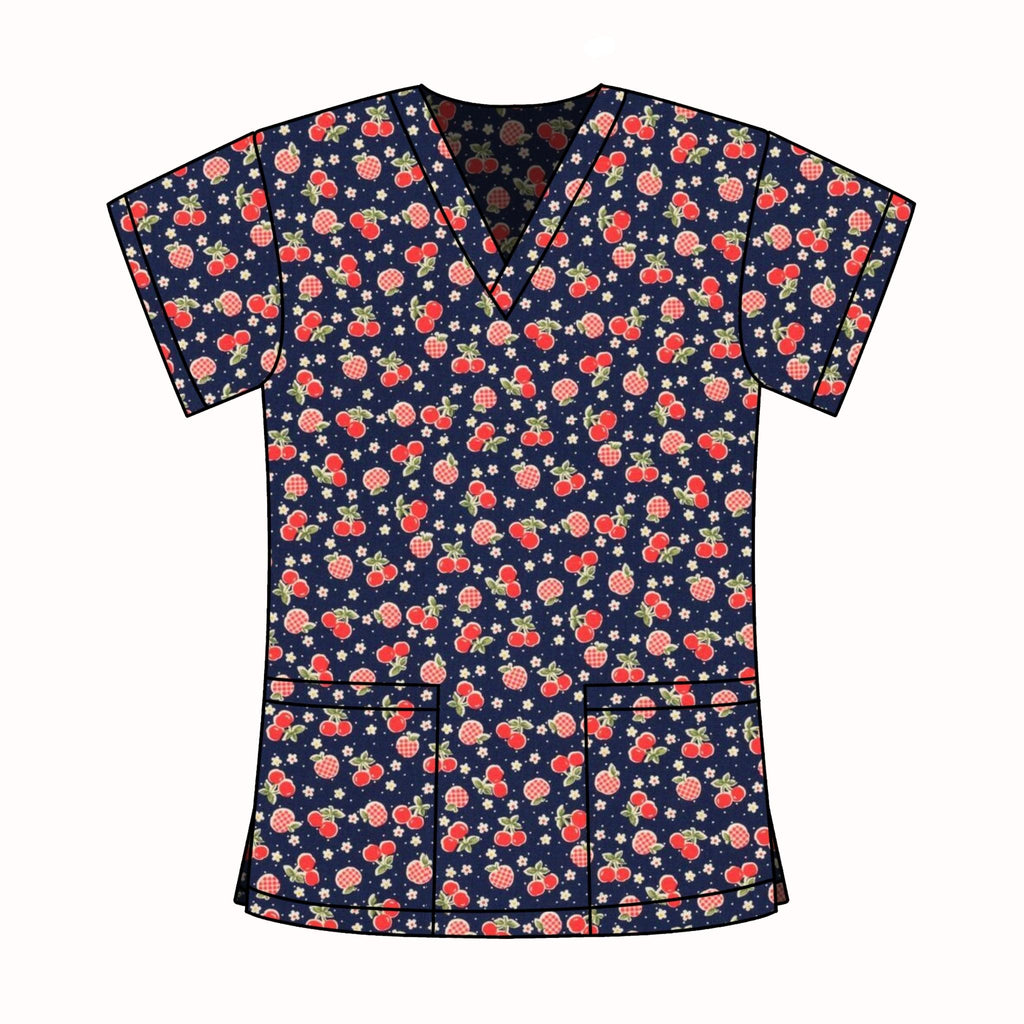 GINGHAM APPLES SCRUB TOP