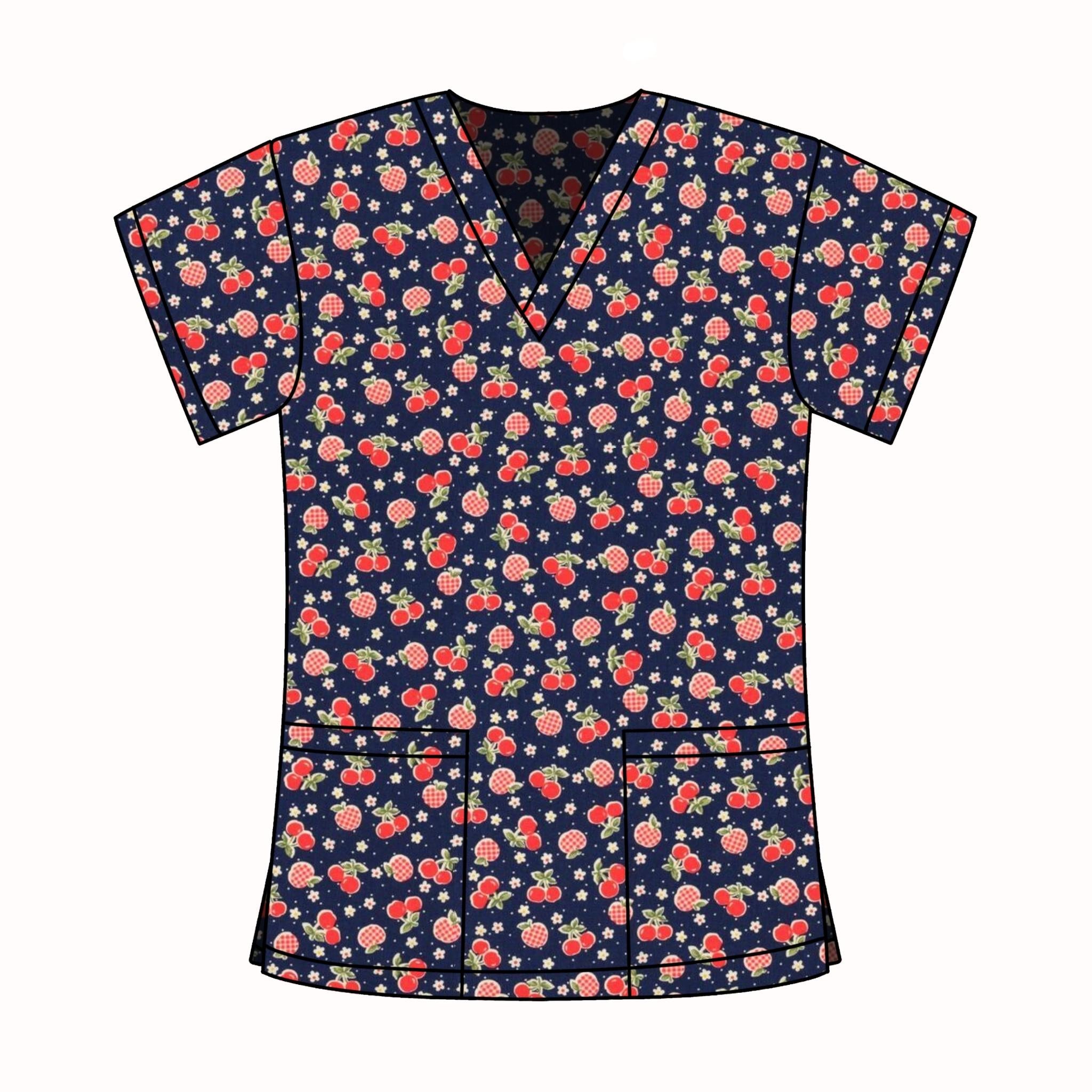 GINGHAM APPLES SCRUB TOP