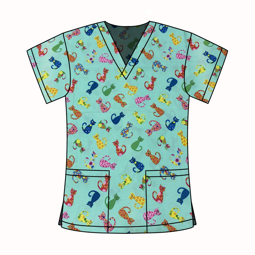 RAINBOW CAT SCRUB TOP