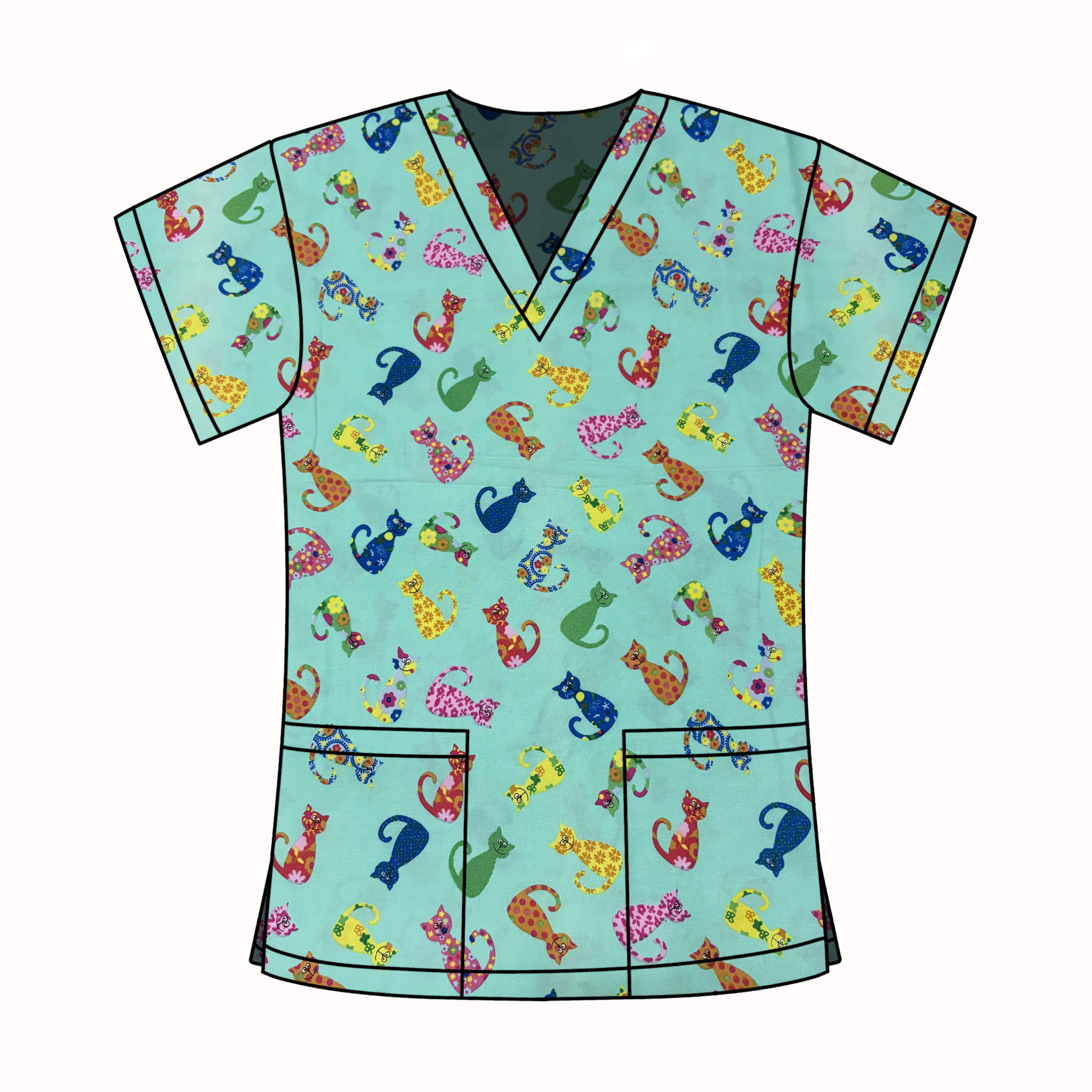 RAINBOW CAT SCRUB TOP