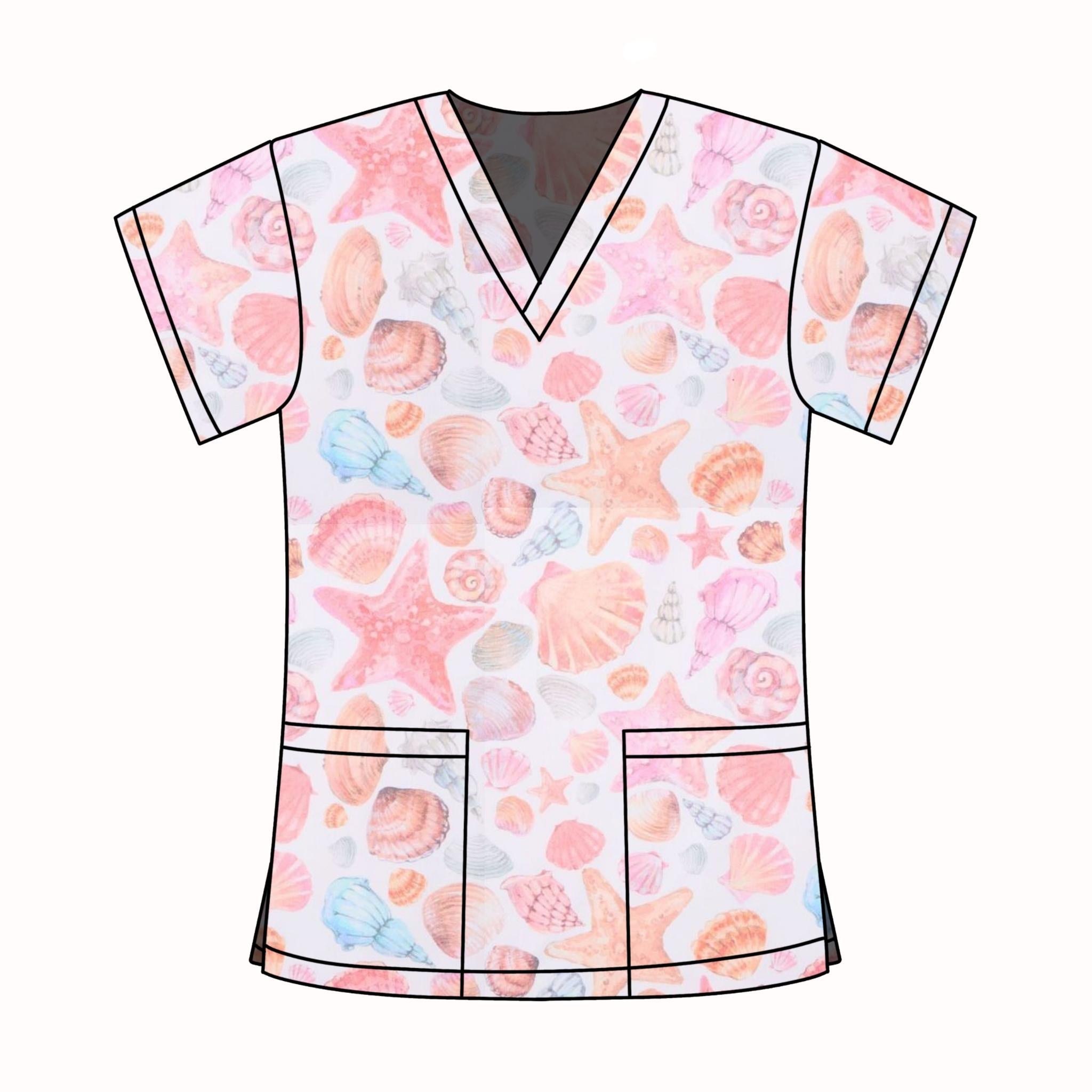 SEA SHELLS SCRUB TOP