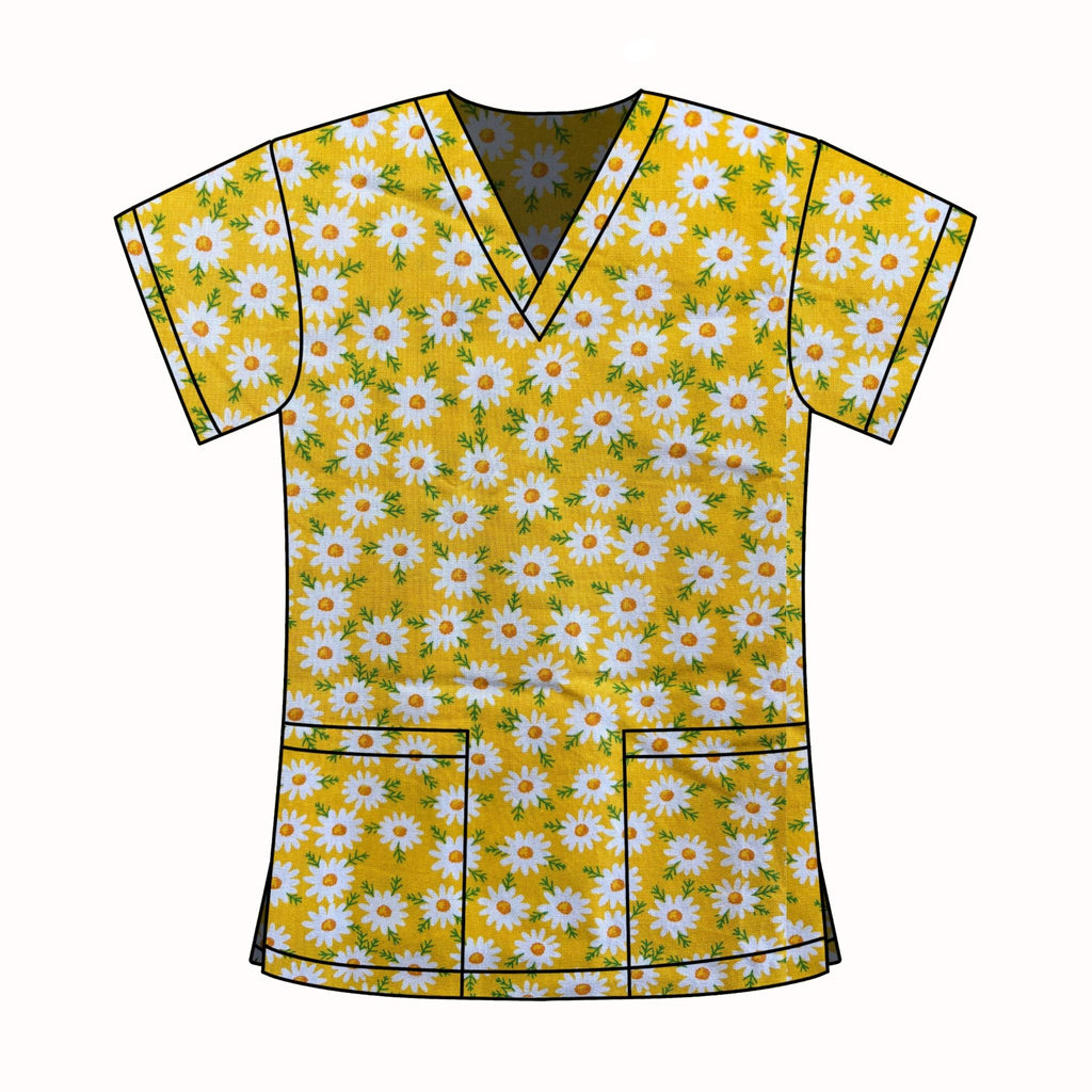 YELLOW FLORALS SCRUB TOP