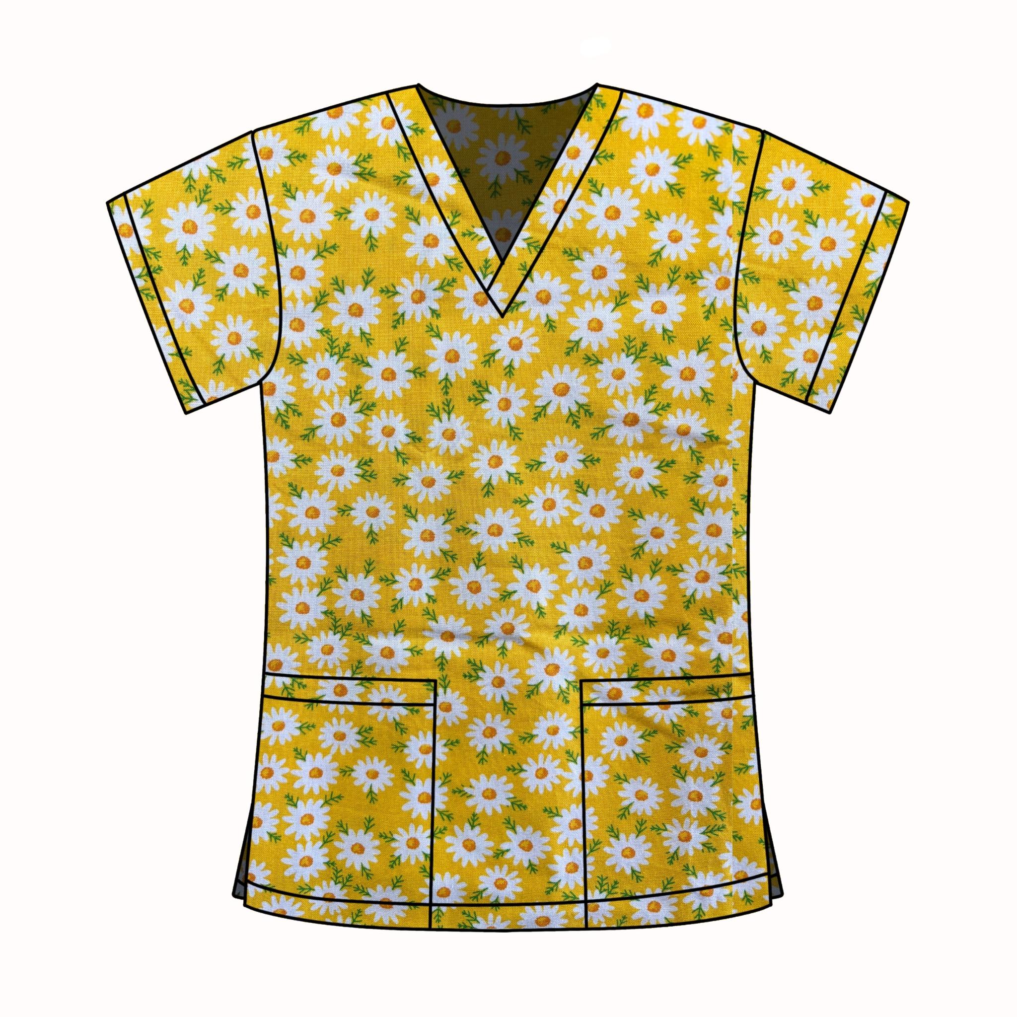 YELLOW FLORALS SCRUB TOP