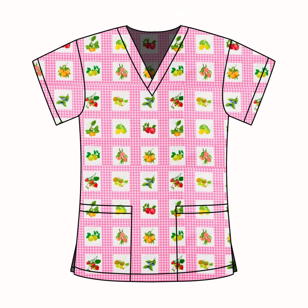 GINGHAM FRUIT SCRUB TOP