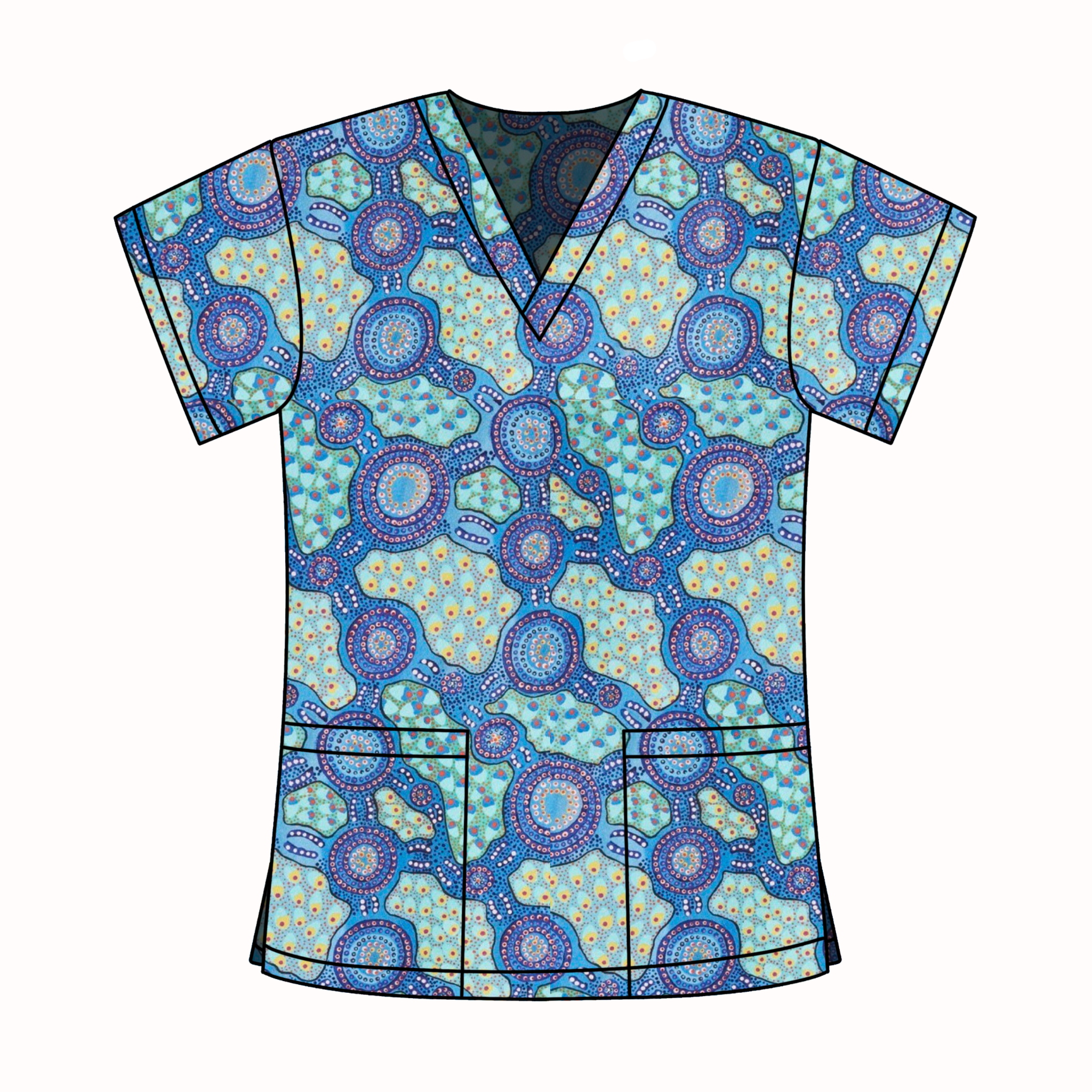 Water Dreaming Blue #2 - PUYURRU SCRUB TOP