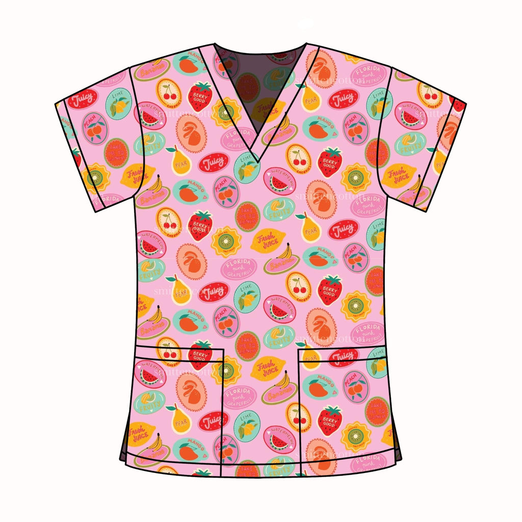 FRUIT STICKER SCRUB TOP