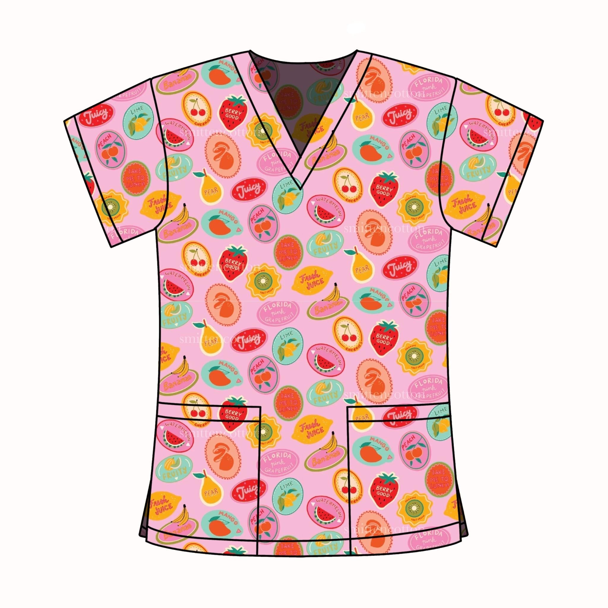 FRUIT STICKER SCRUB TOP