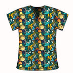 NAVY AUSTRALIANA FLORAL SCRUB TOP