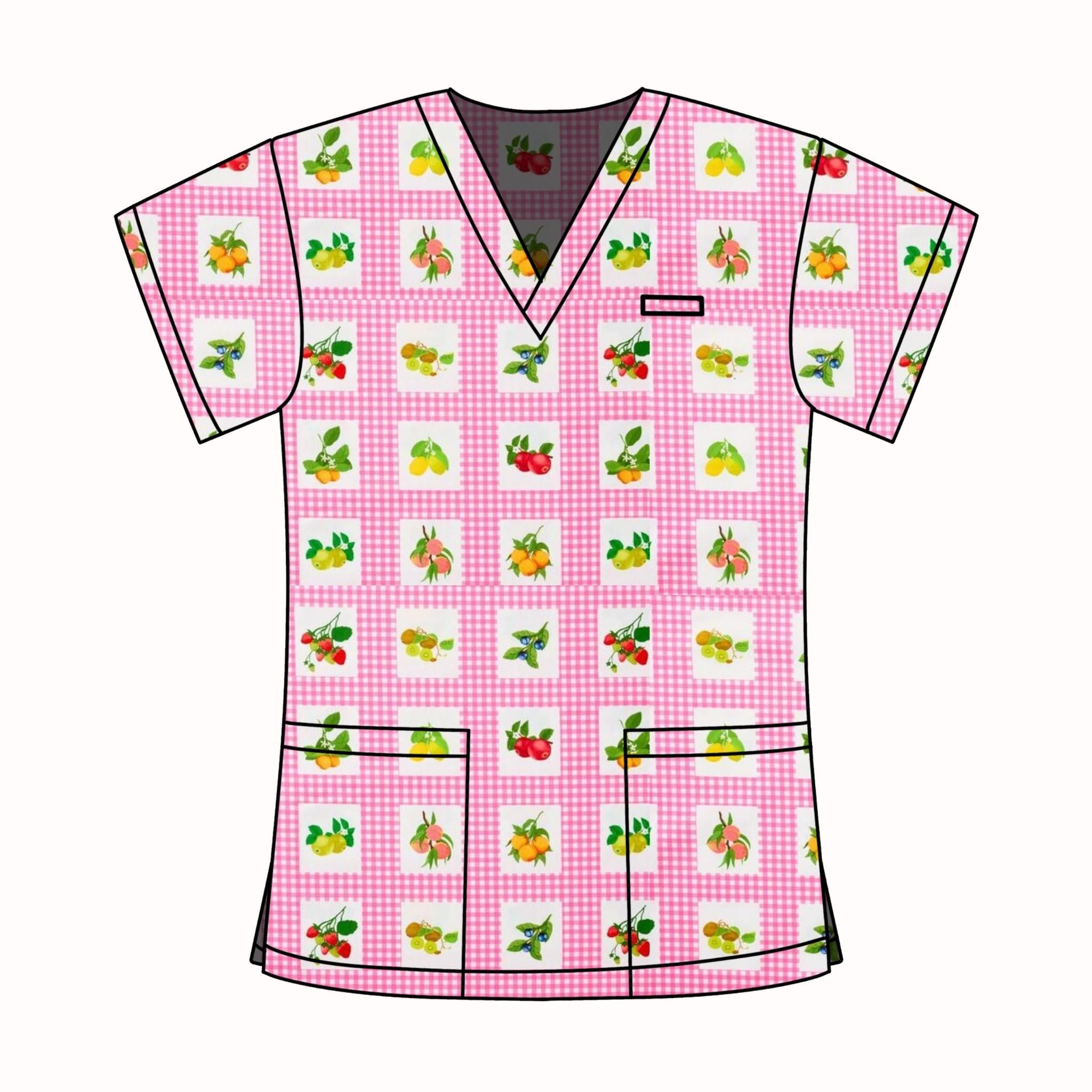 GINGHAM FRUIT SCRUB TOP