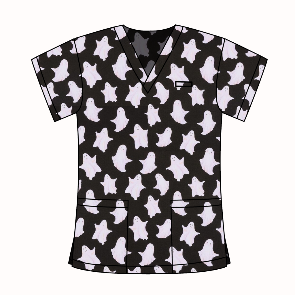 HAPPY GHOSTS SCRUB TOP