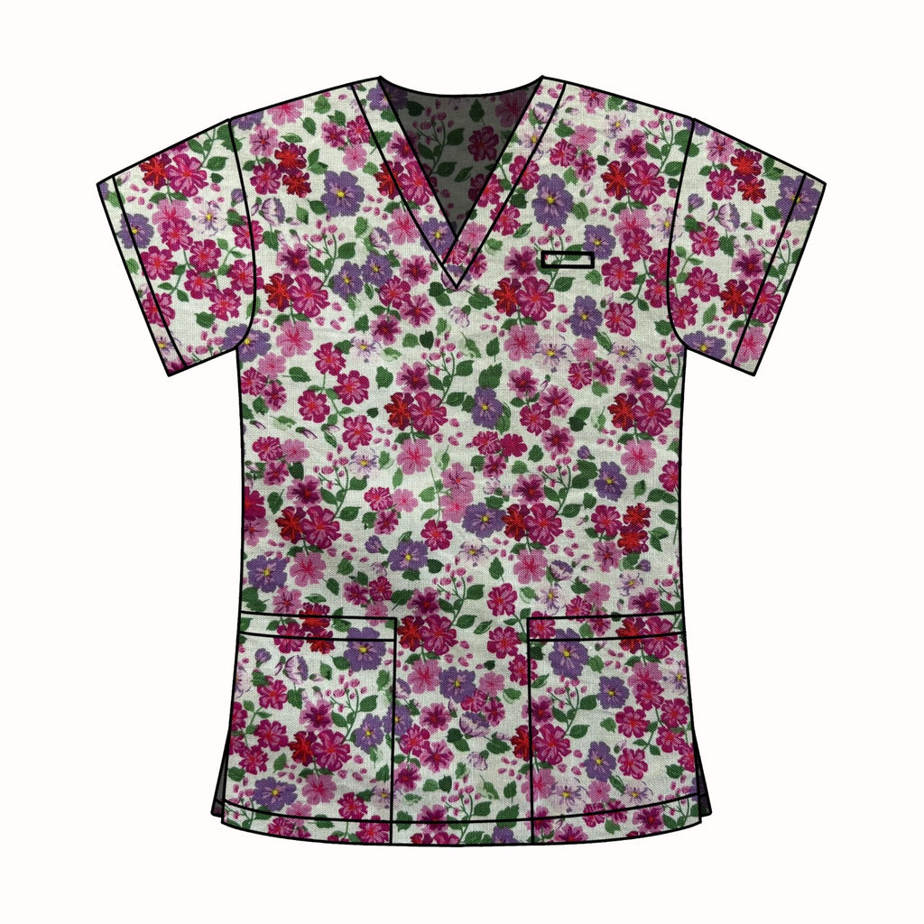 PINK FLORALS SCRUB TOP