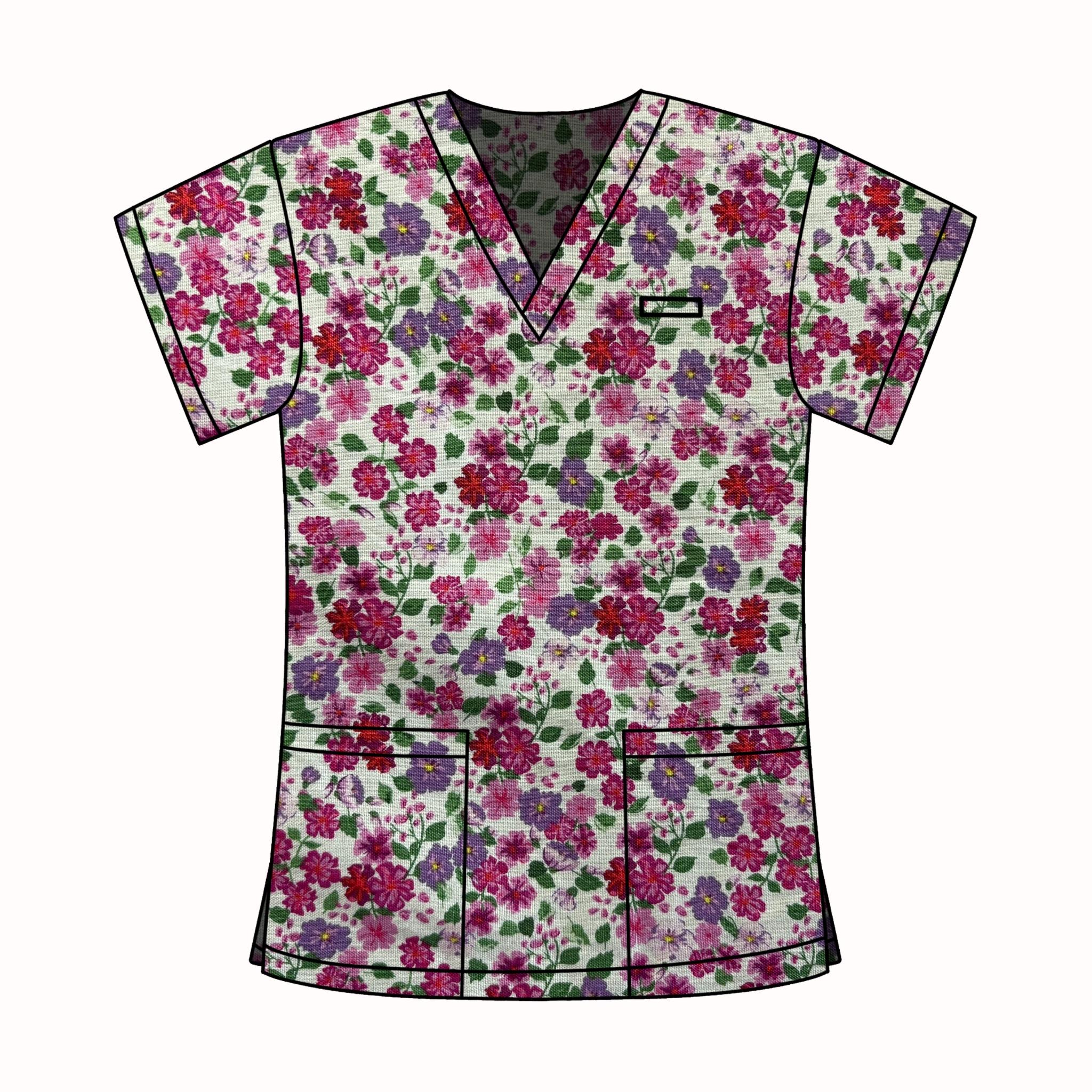 PINK FLORALS SCRUB TOP