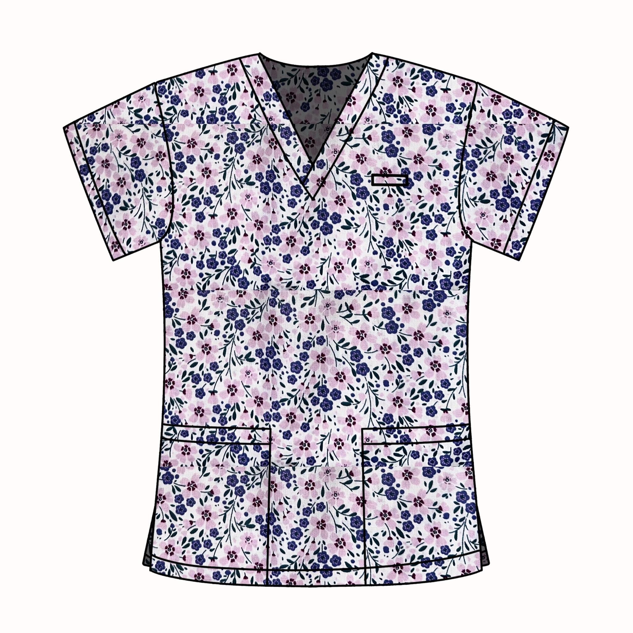 PURPLE FLORALS SCRUB TOP