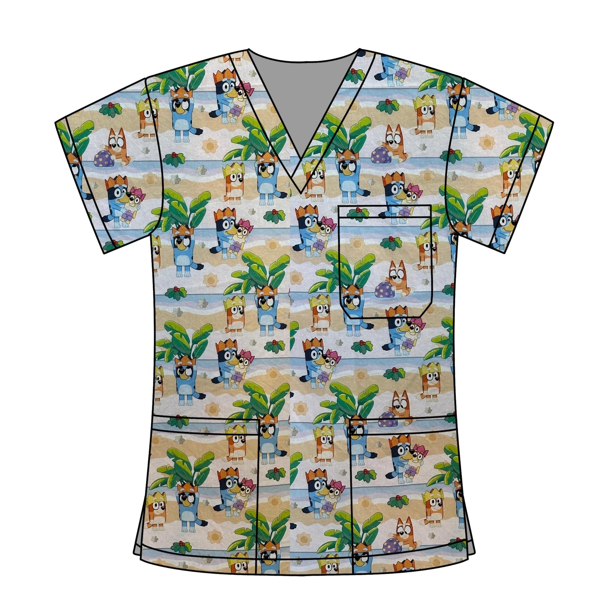 BEACHY BLUEY SCRUB TOP