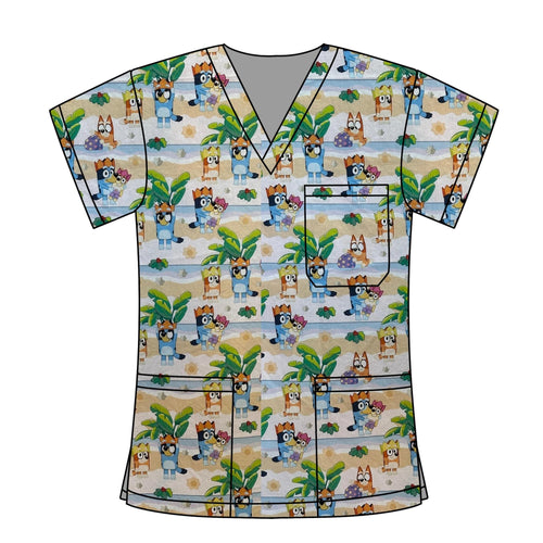BEACHY BLUEY SCRUB TOP