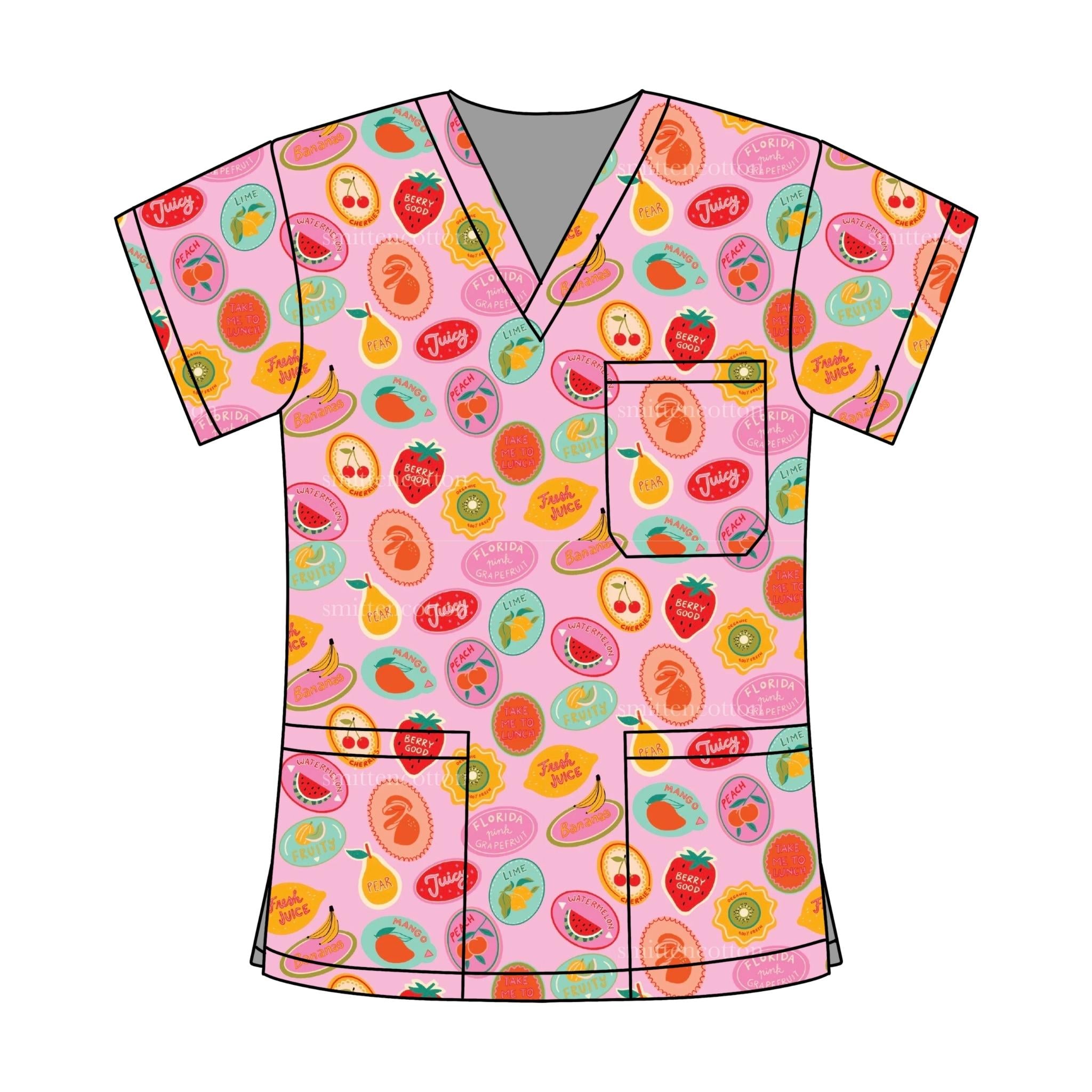 FRUIT STICKER SCRUB TOP