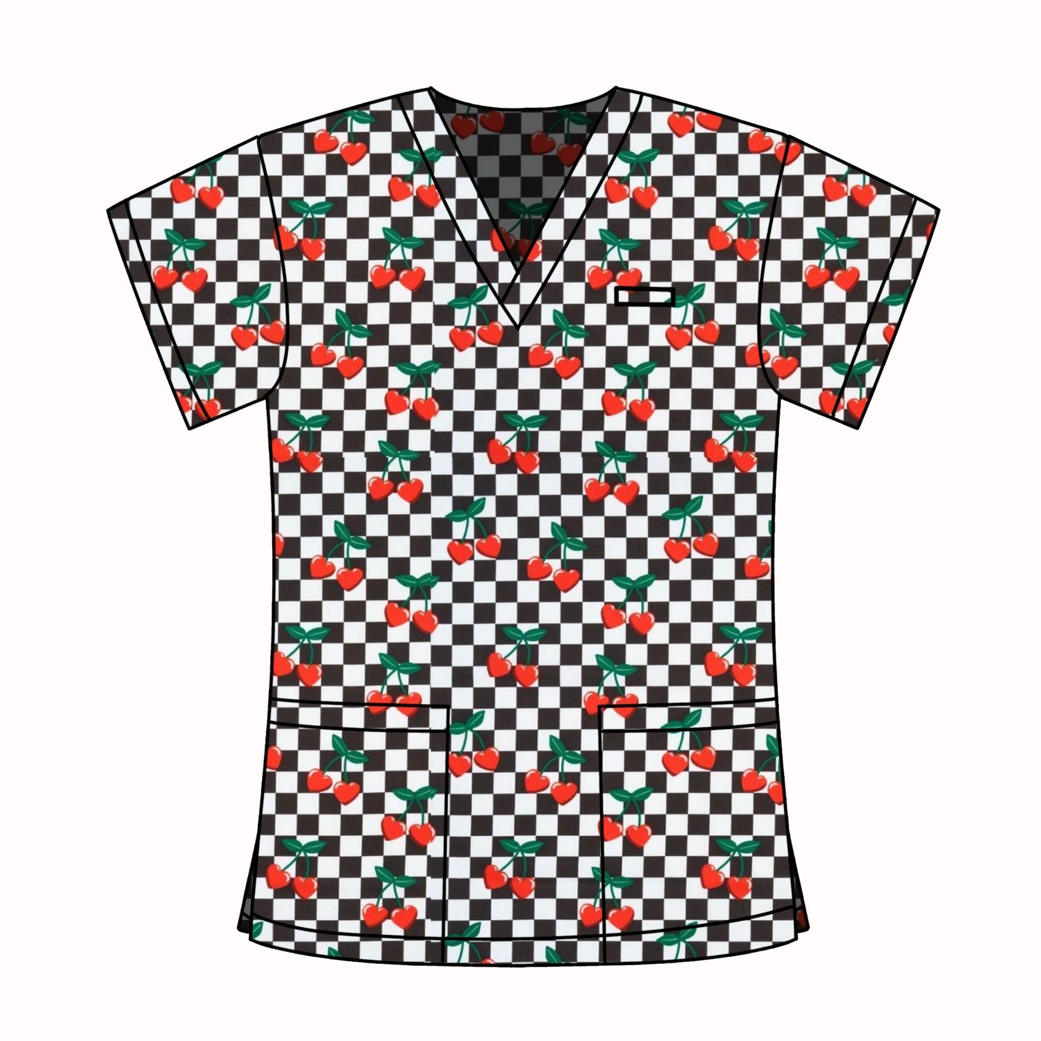 GINGHAM CHERRY SCRUB TOP