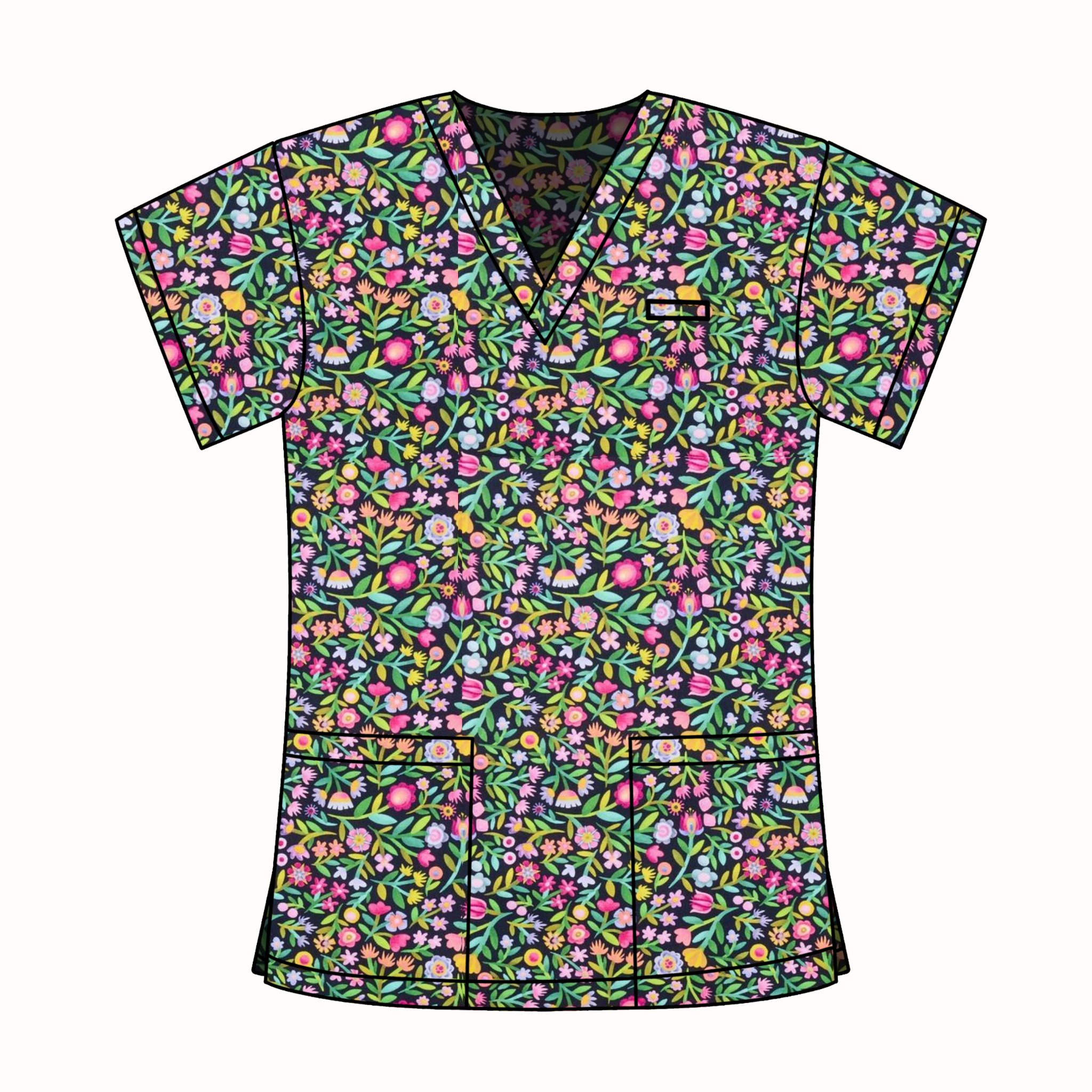 MIDNIGHT FLORALS SCRUB TOP