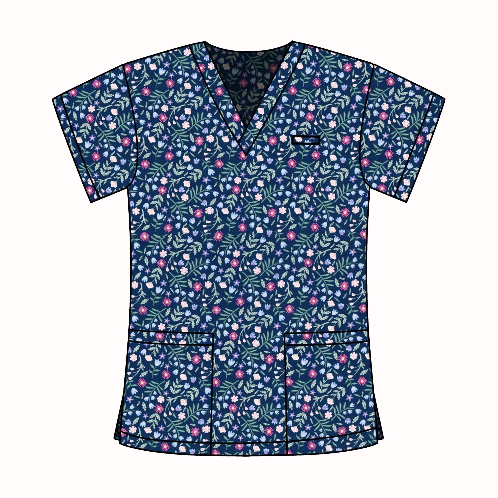 NAVY FLORAL SCRUB TOP