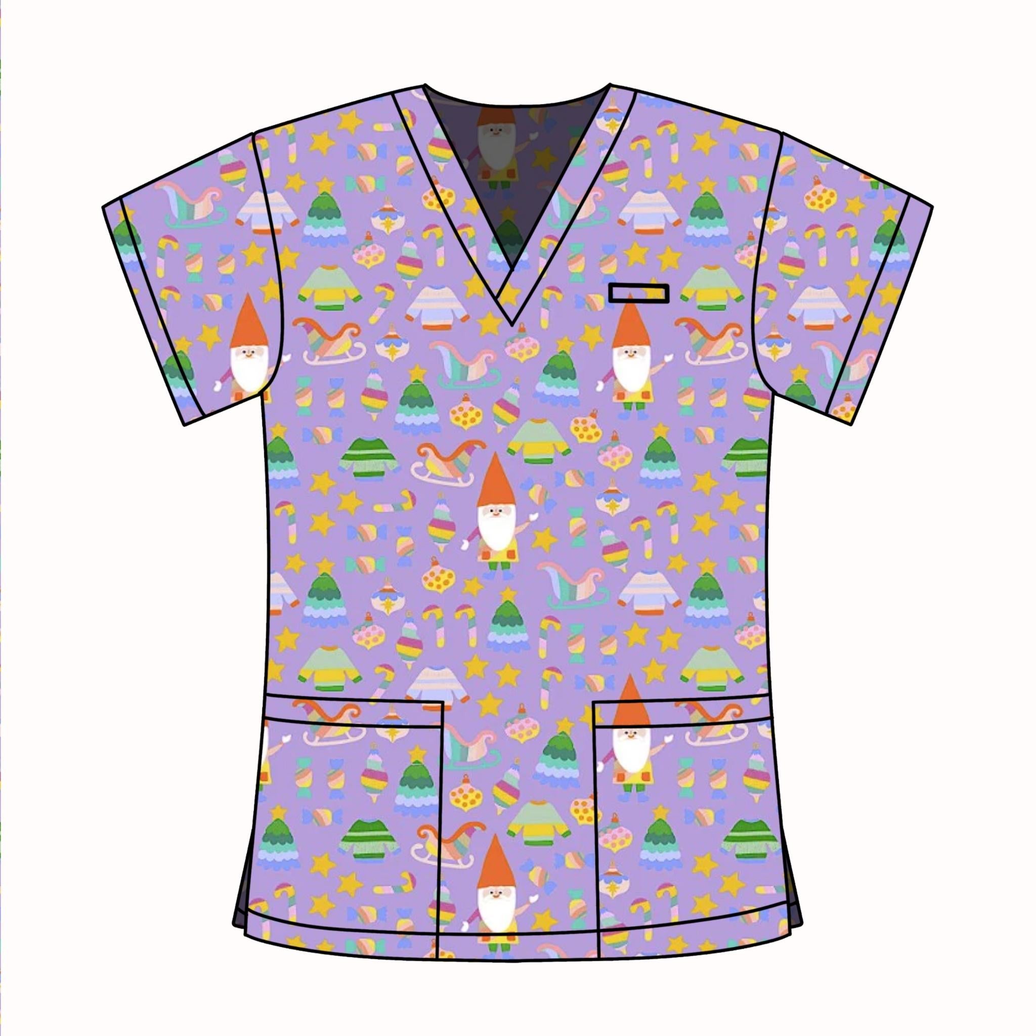 PURPLE XMAS GNOME SCRUB TOP