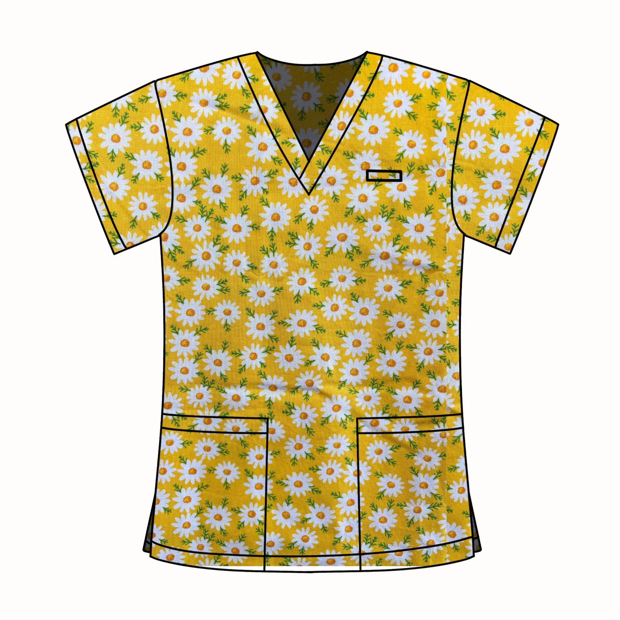 YELLOW FLORALS SCRUB TOP