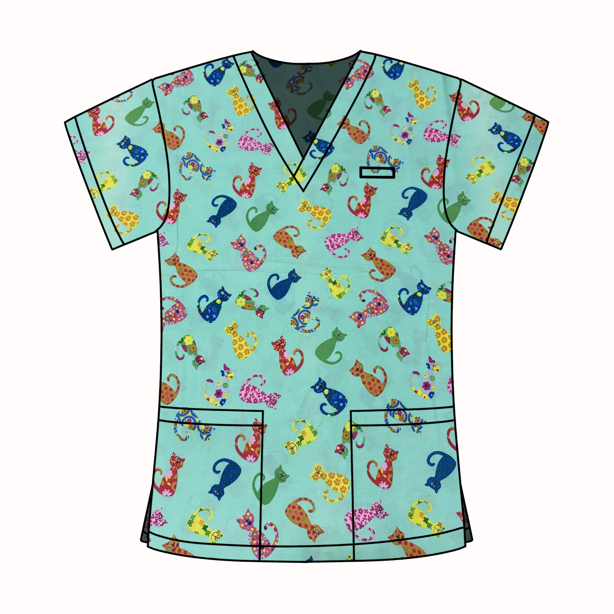 RAINBOW CAT SCRUB TOP