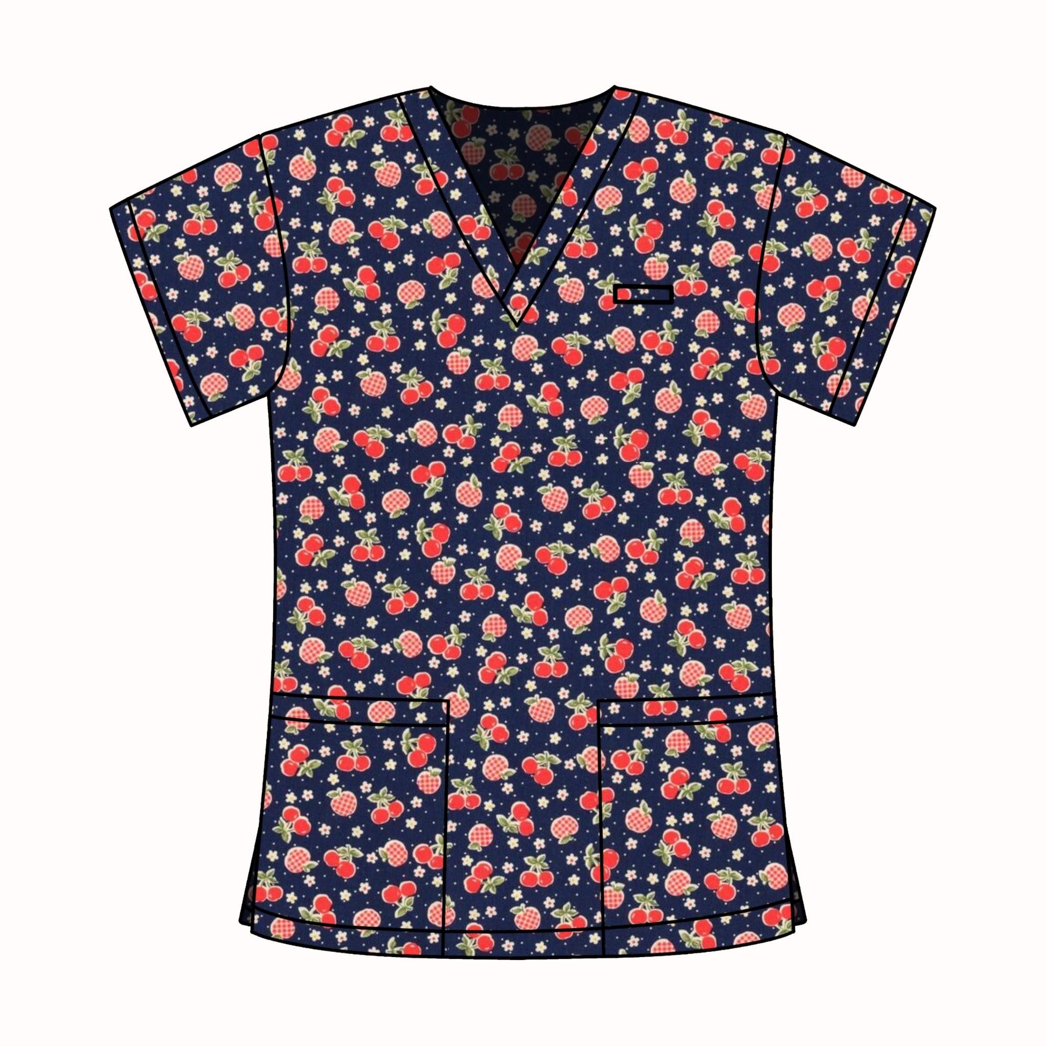 GINGHAM APPLES SCRUB TOP