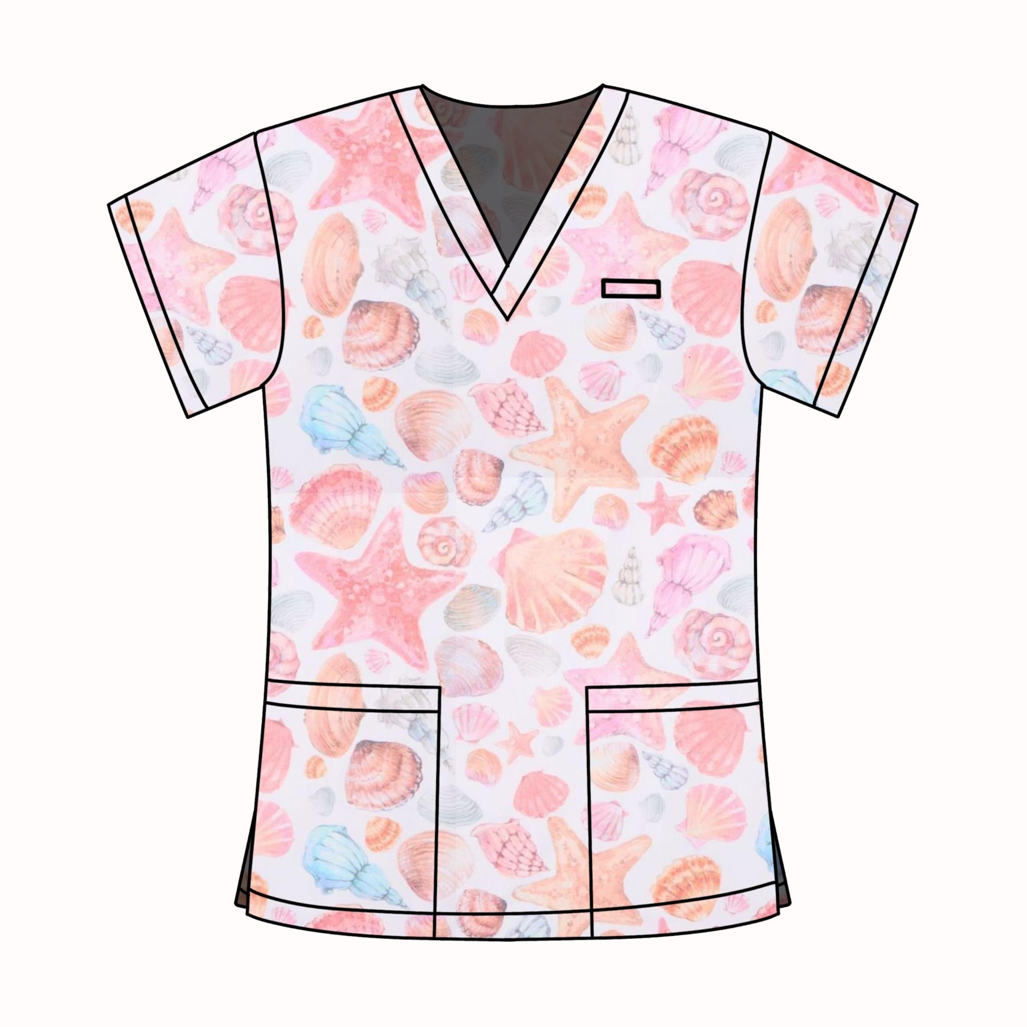 SEA SHELLS SCRUB TOP