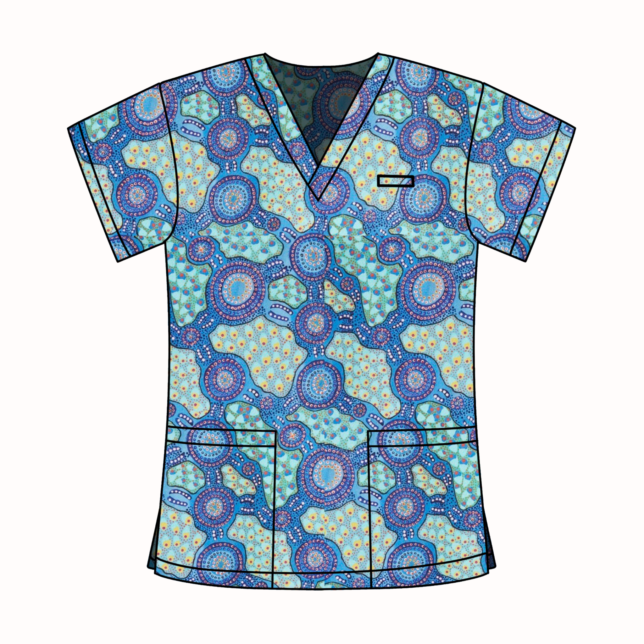 Water Dreaming Blue #2 - PUYURRU SCRUB TOP
