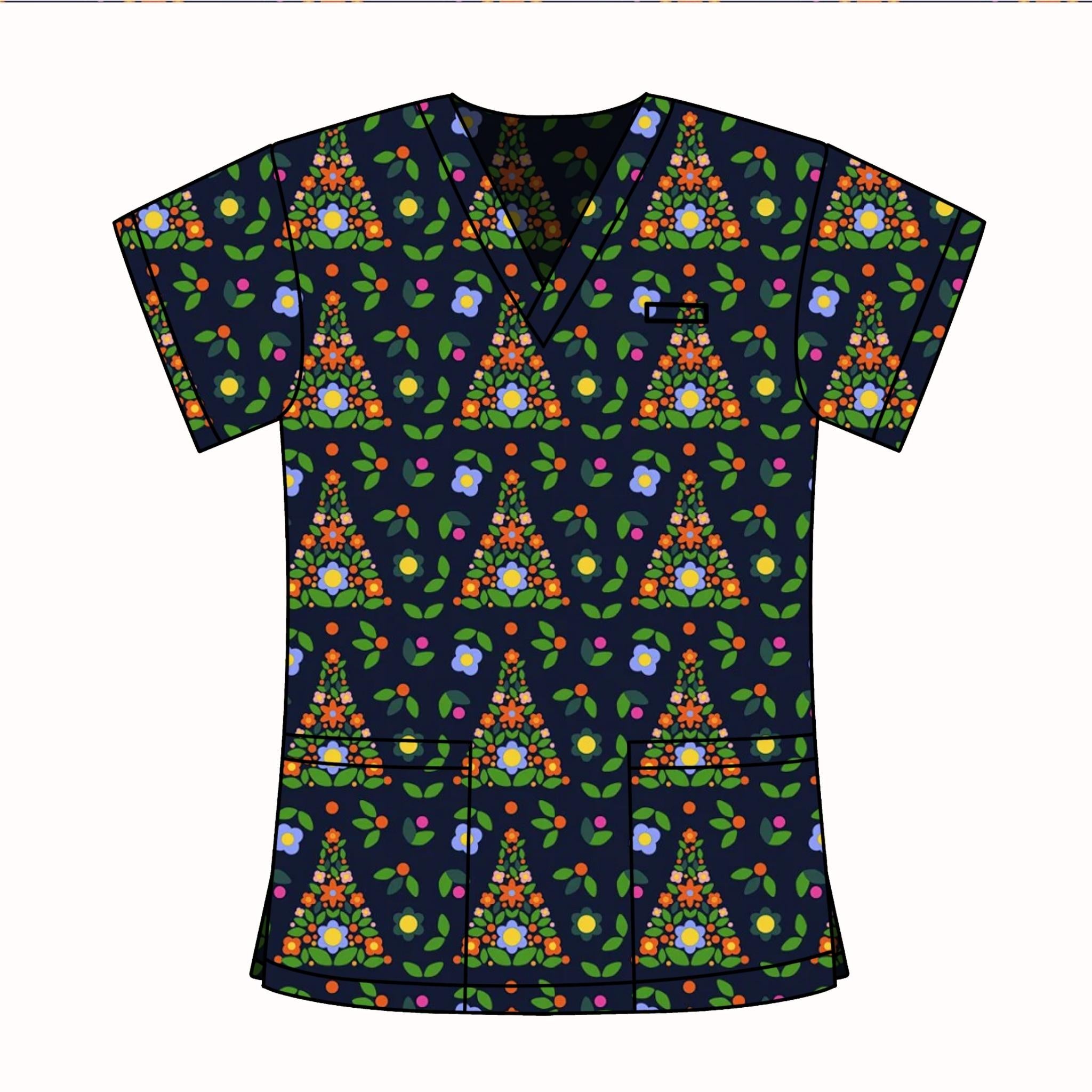XMAS TREE SCRUB TOP