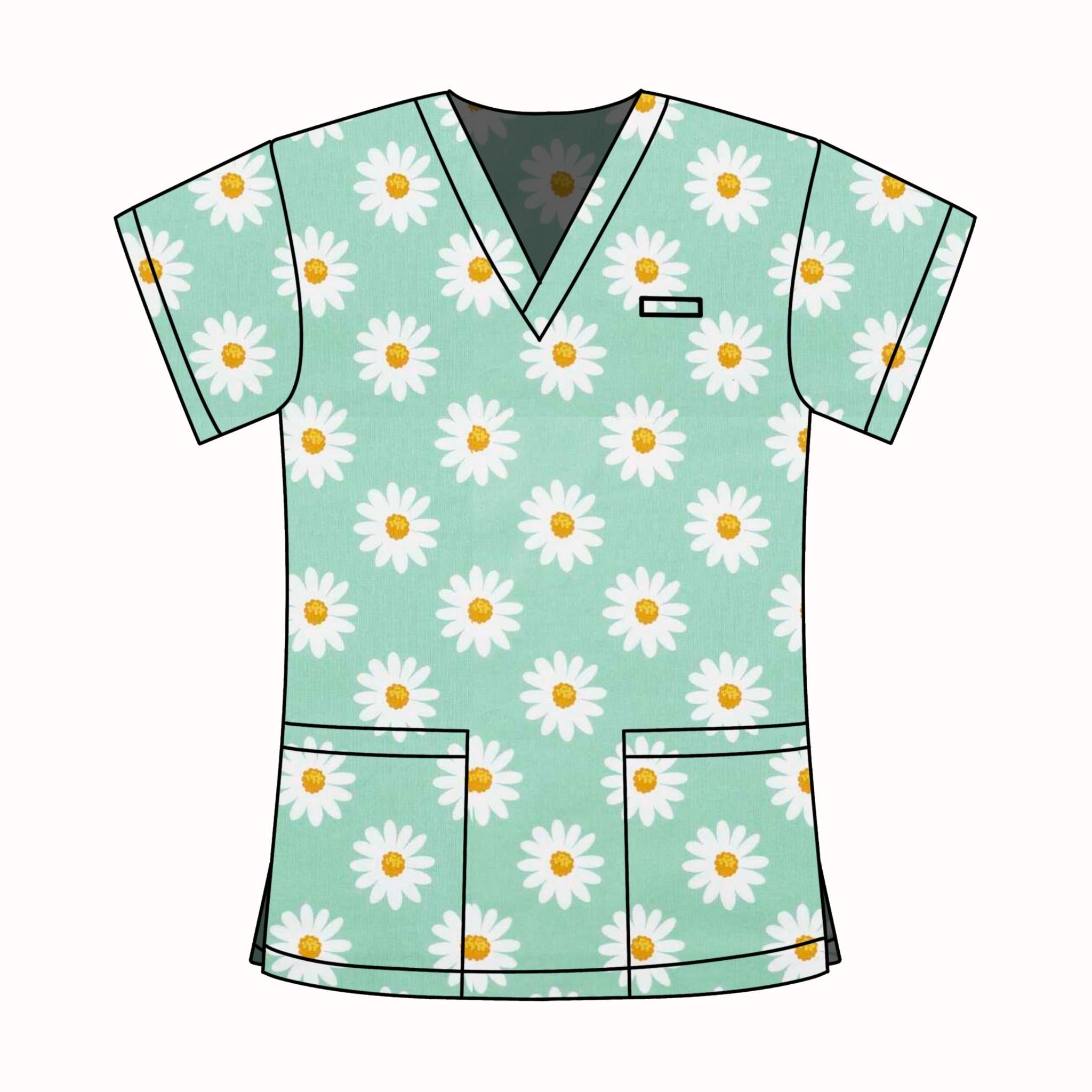 GREEN DAISY SCRUB TOP