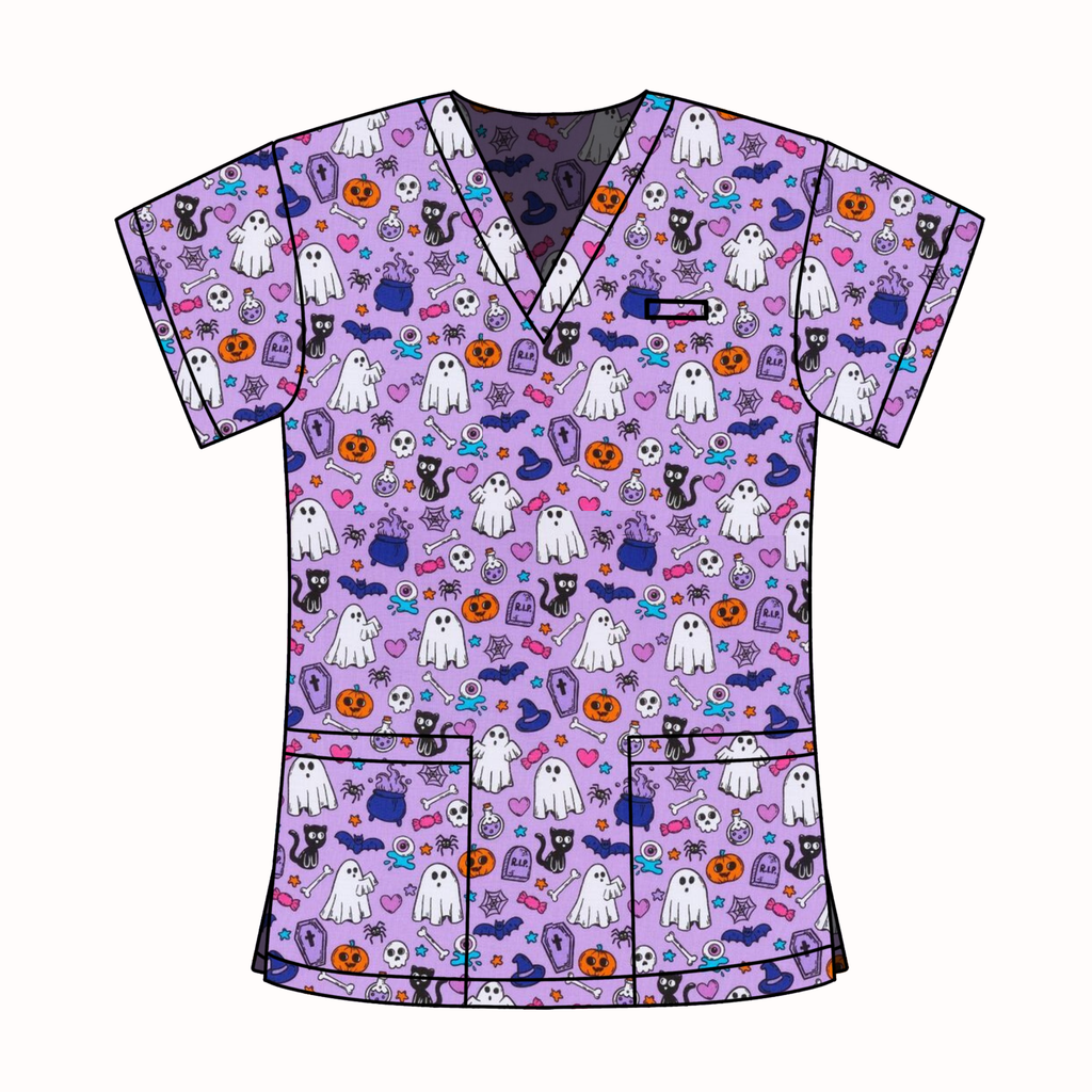 SPOOKY VIBES SCRUB TOP
